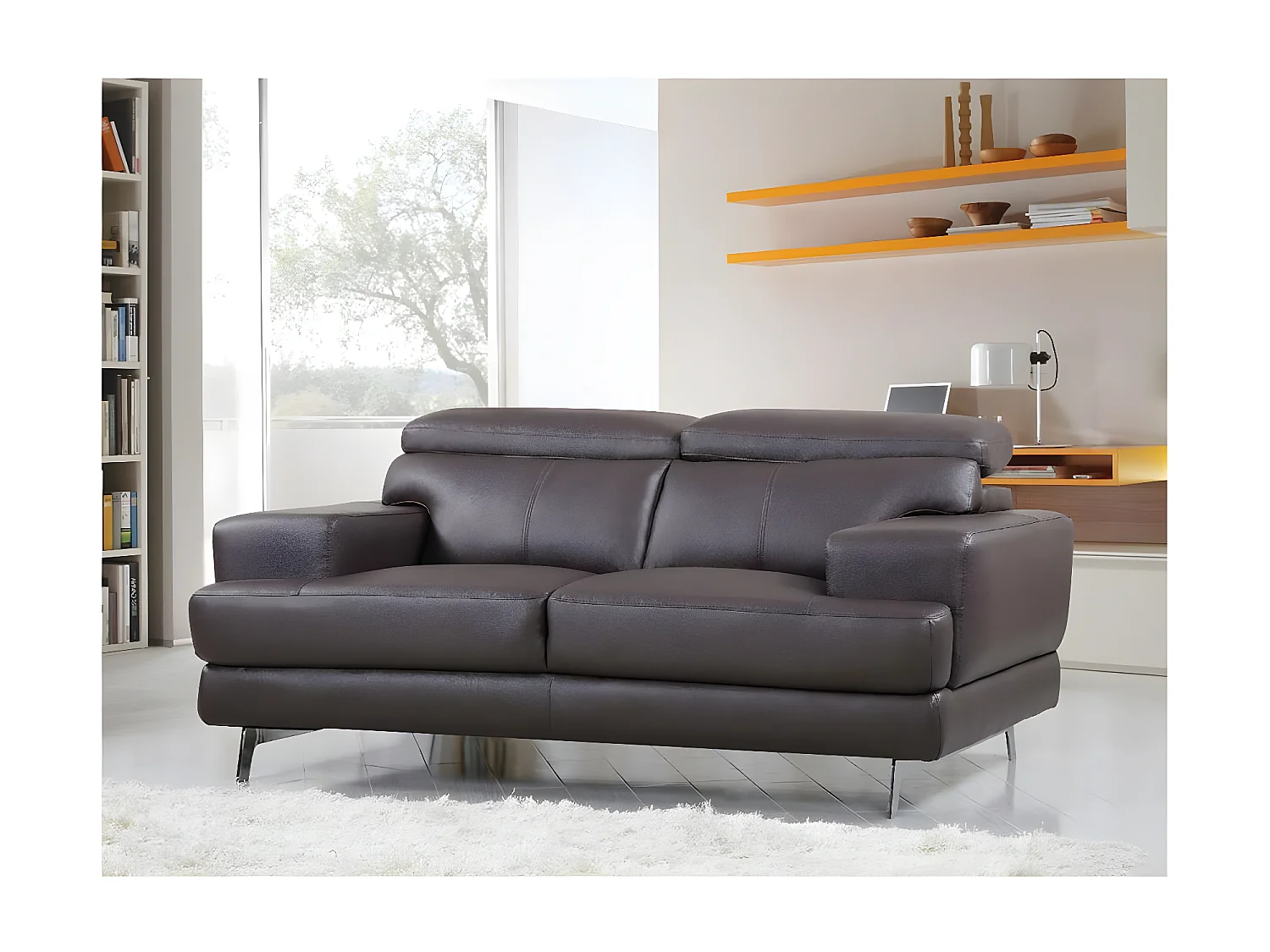 Canapé cuir reconstitué/PVC "Venise" - 2 places - Marron