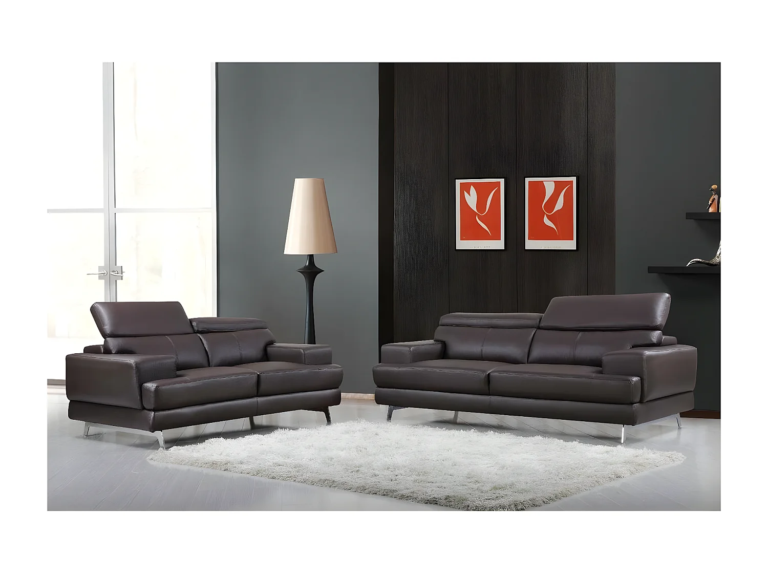 Canapé cuir reconstitué/PVC "Venise" - 2 places - Marron