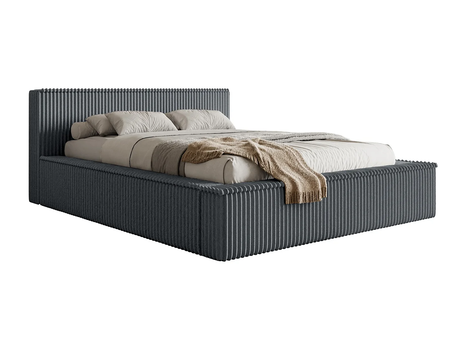 Opbergbed met hoofdeinde - 160x200 cm - in grijs corduroy - AFFOLIO