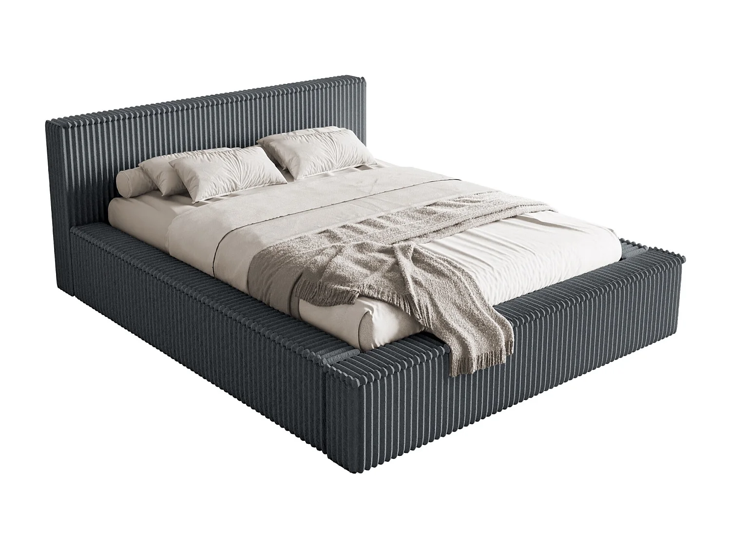 Opbergbed met hoofdeinde - 160x200 cm - in grijs corduroy - AFFOLIO
