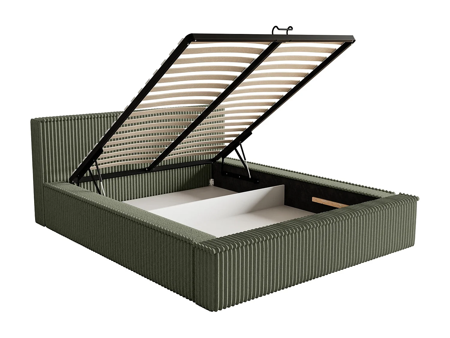 Opbergbed met hoofdeinde - 160x200 cm - in khaki corduroy - AFFOLIO