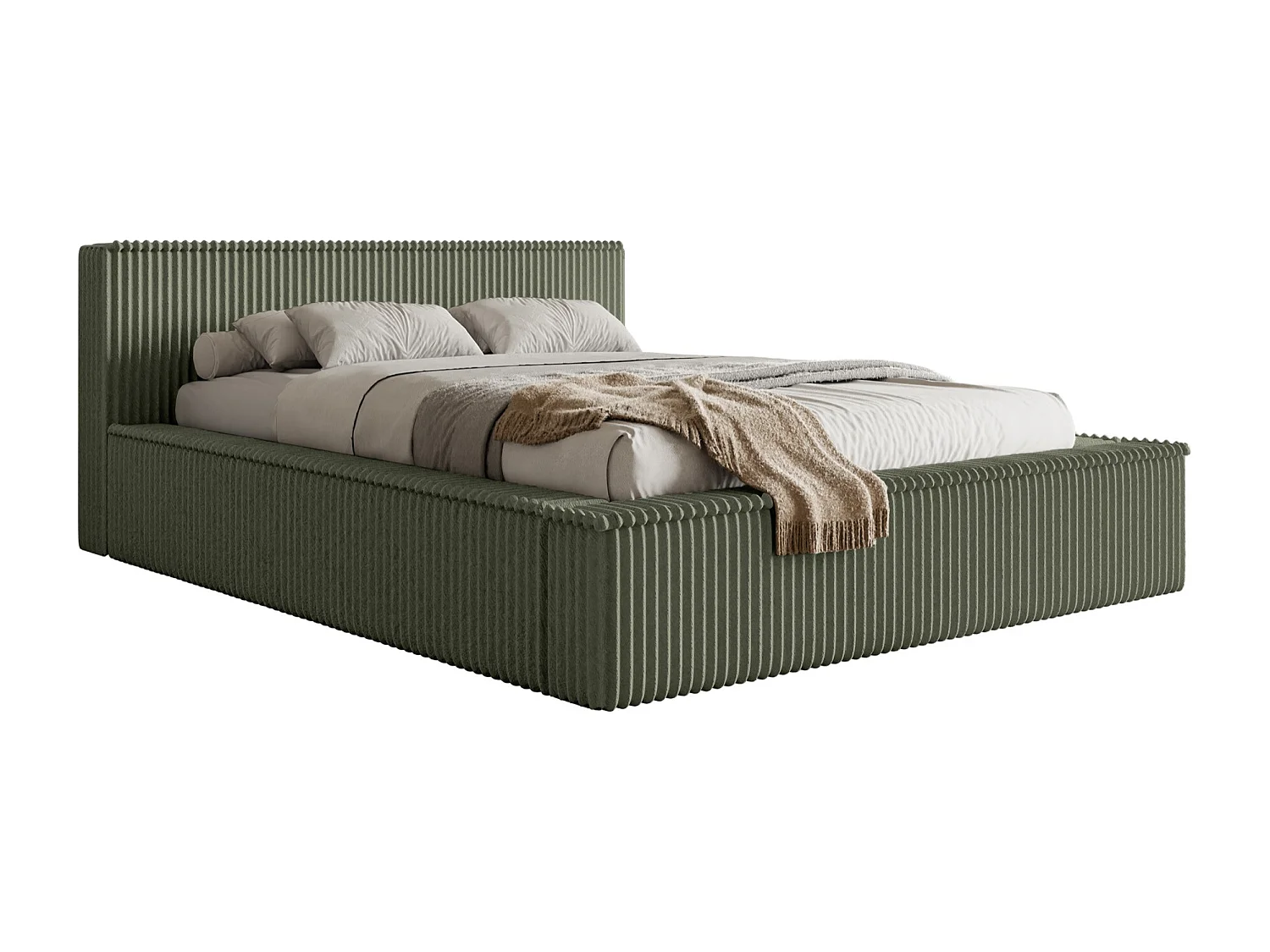 Opbergbed met hoofdeinde - 160x200 cm - in khaki corduroy - AFFOLIO