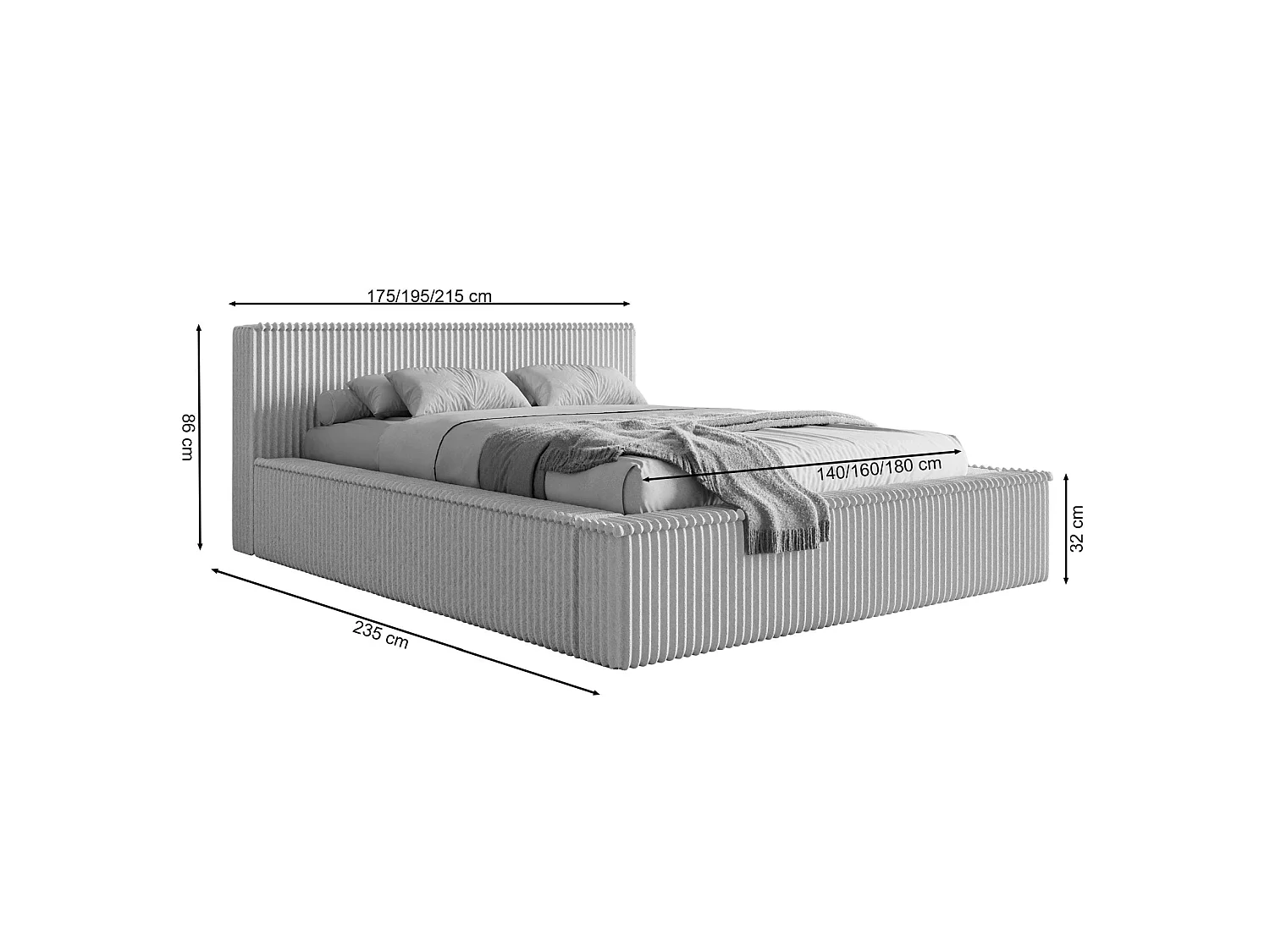 Lit coffre avec tête de lit - 160x200 cm - en velours côtelé kaki - AFFOLIO