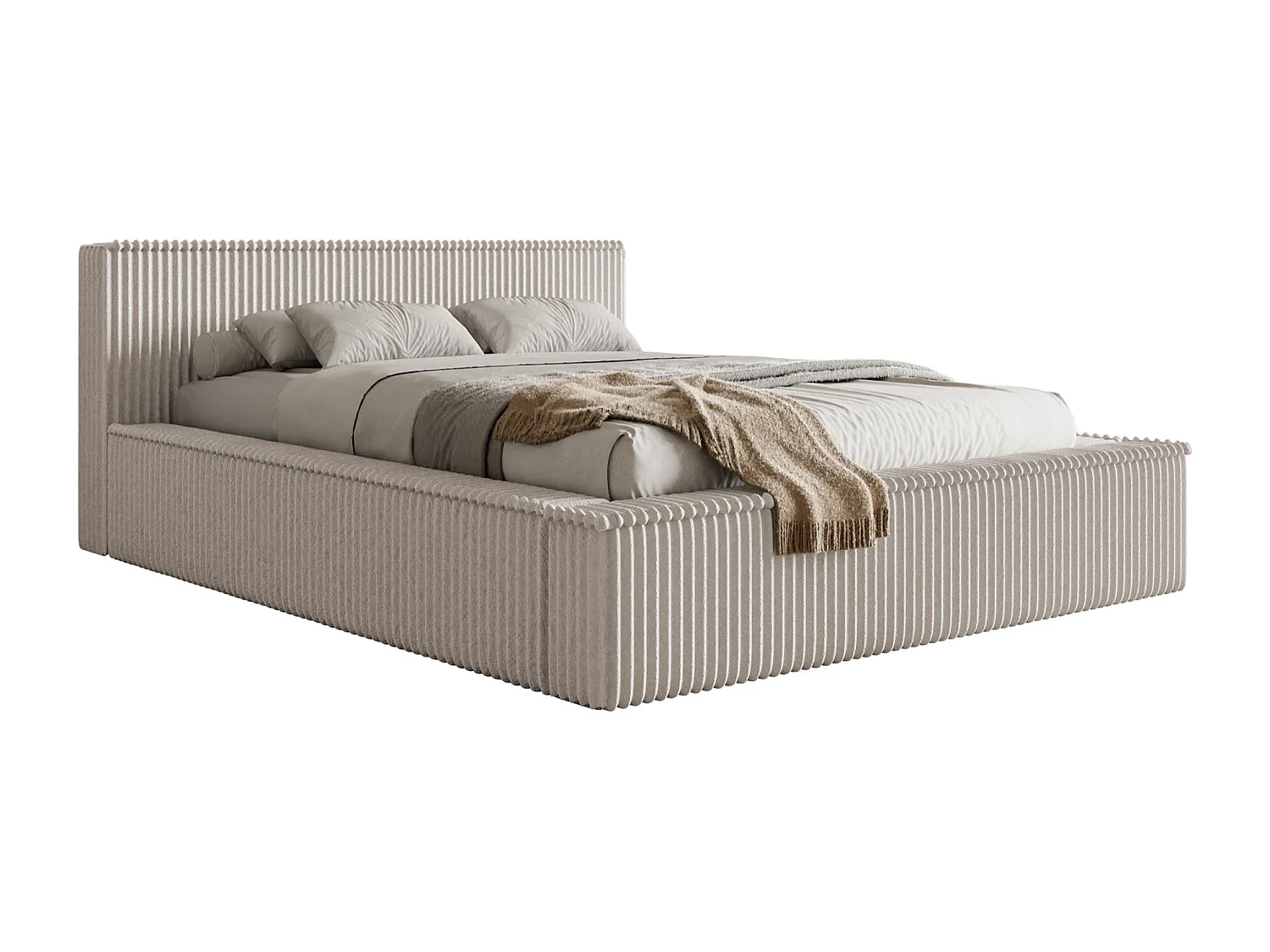 Opbergbed met hoofdeinde - 160x200 cm - in greige corduroy - AFFOLIO