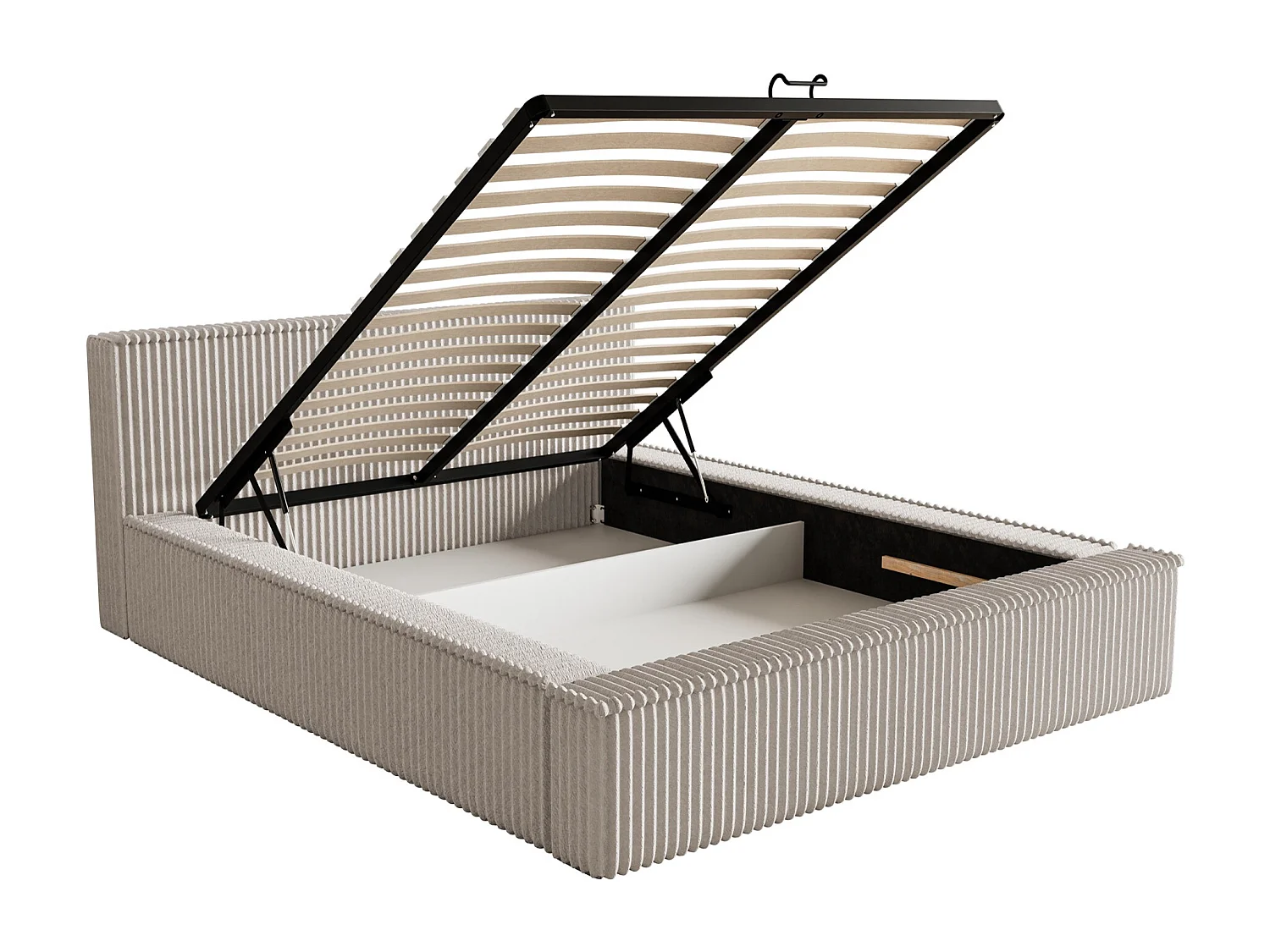 Opbergbed met hoofdeinde - 160x200 cm - in greige corduroy - AFFOLIO