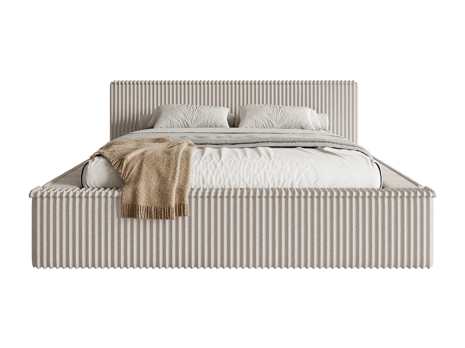 Opbergbed met hoofdeinde - 160x200 cm - in greige corduroy - AFFOLIO