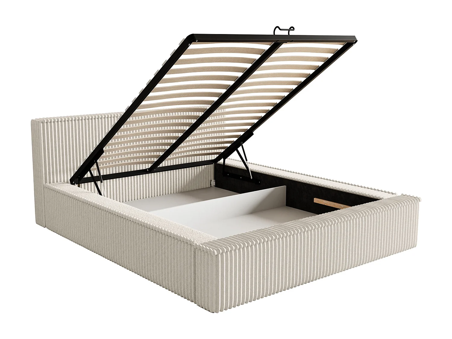 Opbergbed met hoofdeinde - 160x200 cm - in crème corduroy - AFFOLIO