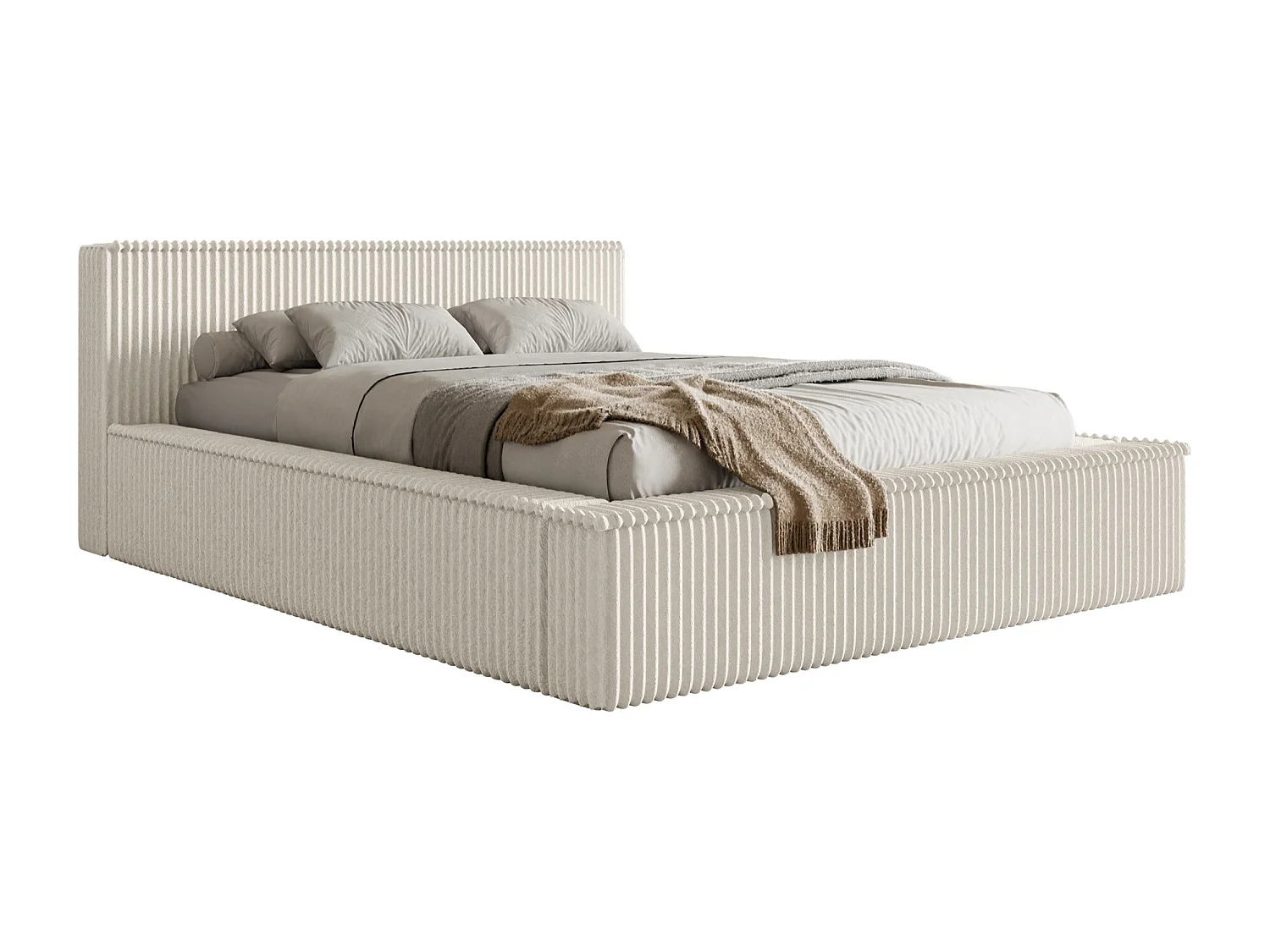 Opbergbed met hoofdeinde - 160x200 cm - in crème corduroy - AFFOLIO