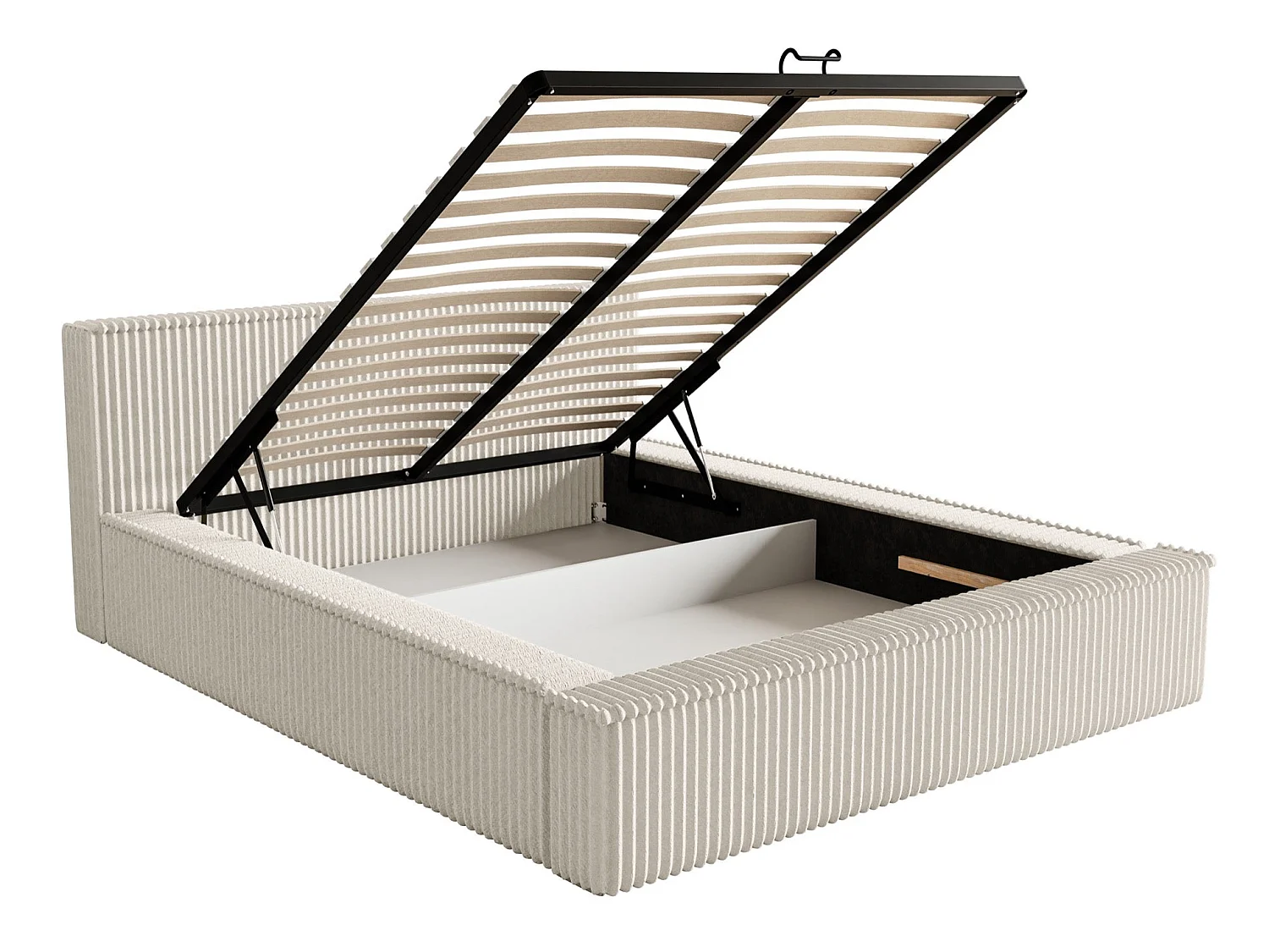 Lit coffre avec tête de lit - 160x200 cm - en velours côtelé crème - AFFOLIO