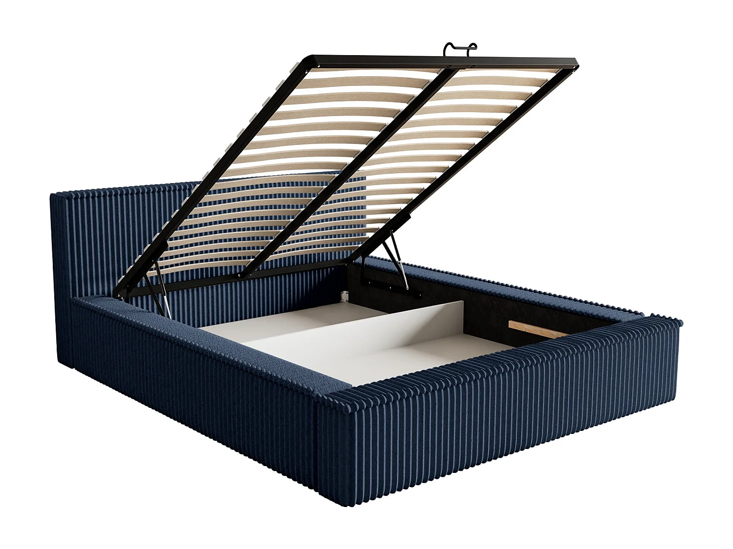 Opbergbed met hoofdeinde - 160x200 cm - in marineblauw corduroy - AFFOLIO