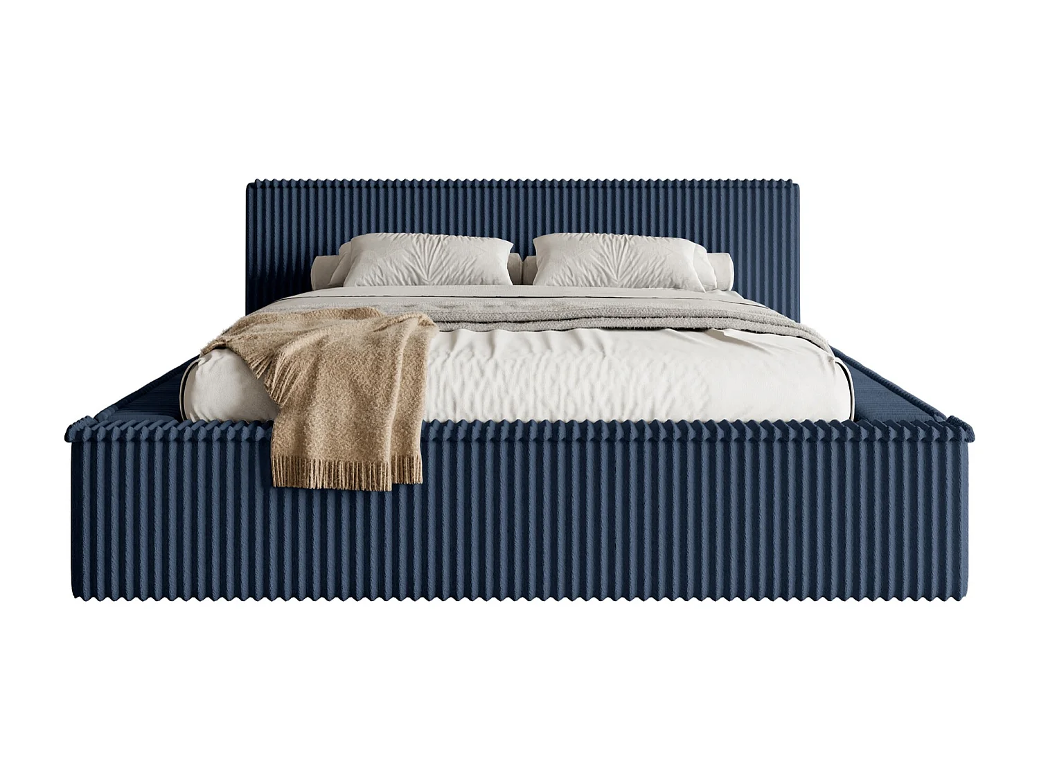 Opbergbed met hoofdeinde - 160x200 cm - in marineblauw corduroy - AFFOLIO