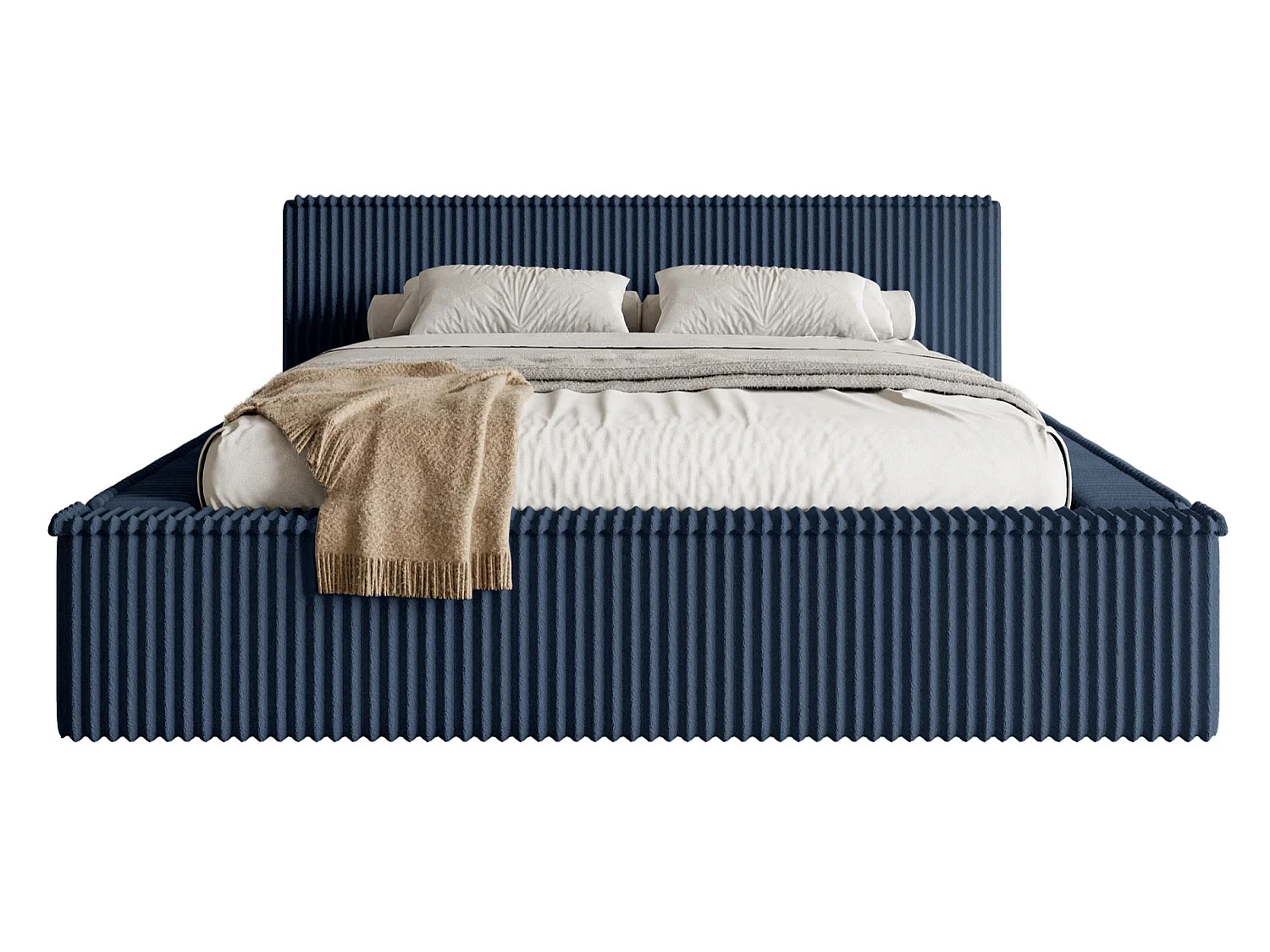 Lit coffre avec tête de lit - 160x200 cm - en velours côtelé marine - AFFOLIO