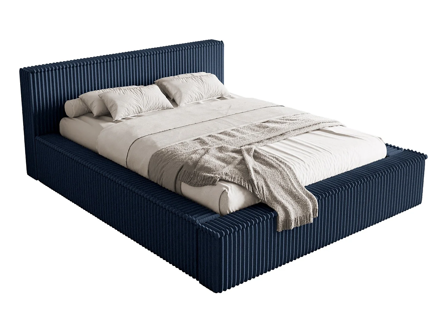 Lit coffre avec tête de lit - 160x200 cm - en velours côtelé marine - AFFOLIO