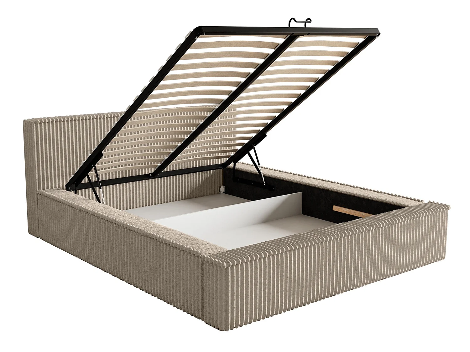 Lit coffre avec tête de lit - 160x200 cm - en velours côtelé beige foncé - AFFOLIO