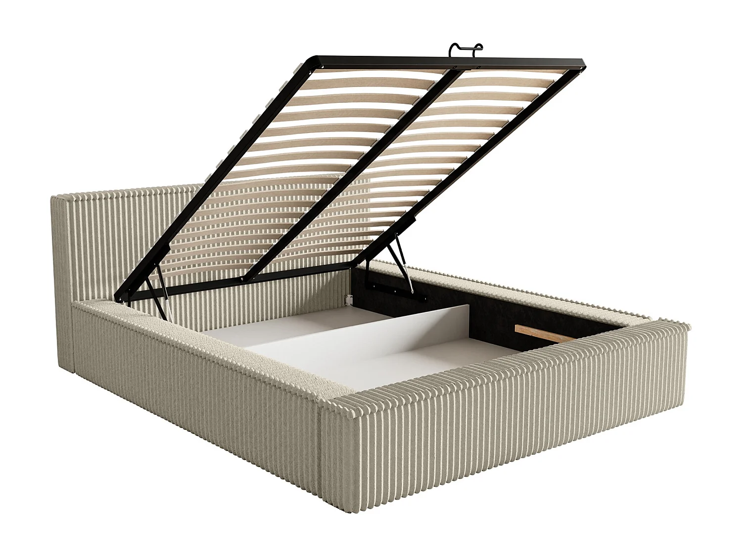 Opbergbed met hoofdeinde - 160x200 cm - in lichtbeige corduroy - AFFOLIO