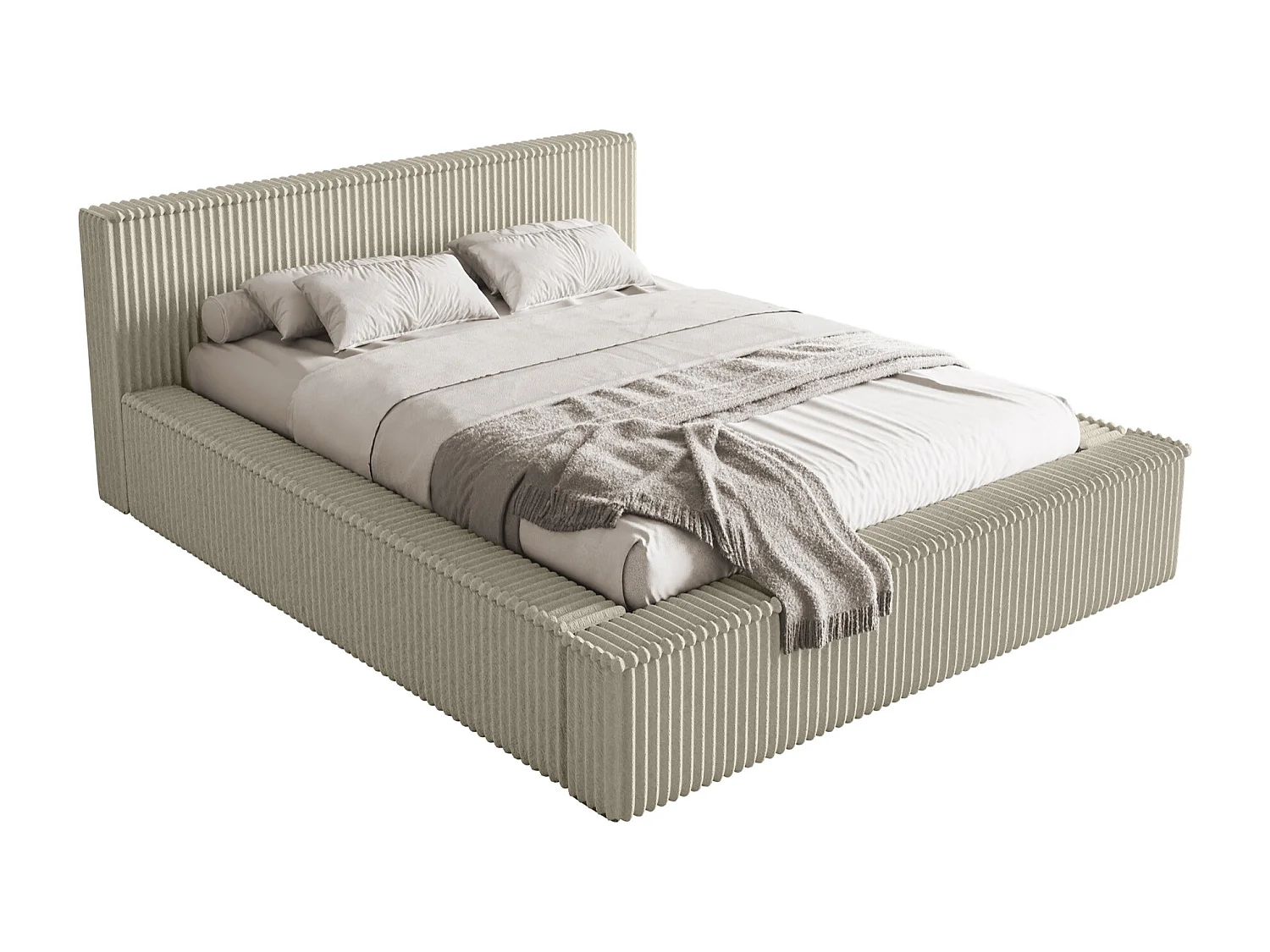 Opbergbed met hoofdeinde - 160x200 cm - in lichtbeige corduroy - AFFOLIO