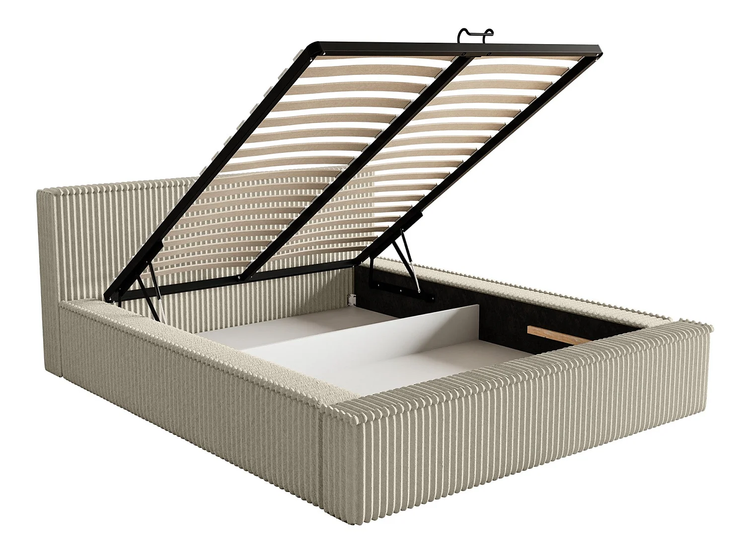 Lit coffre avec tête de lit - 160x200 cm - en velours côtelé beige clair - AFFOLIO