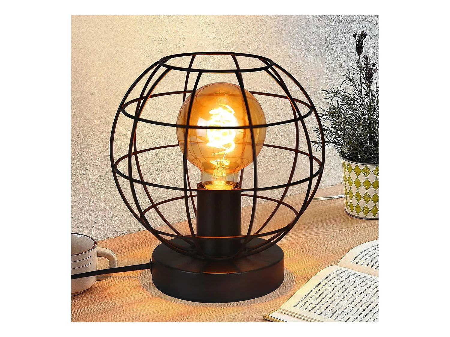 NETTLIFE Vintage Schwarze Tischlampe – Retro Nachttischlampe E27 Fassung Metall Industriedekor – Max 40W – Ohne Leuchtmittel