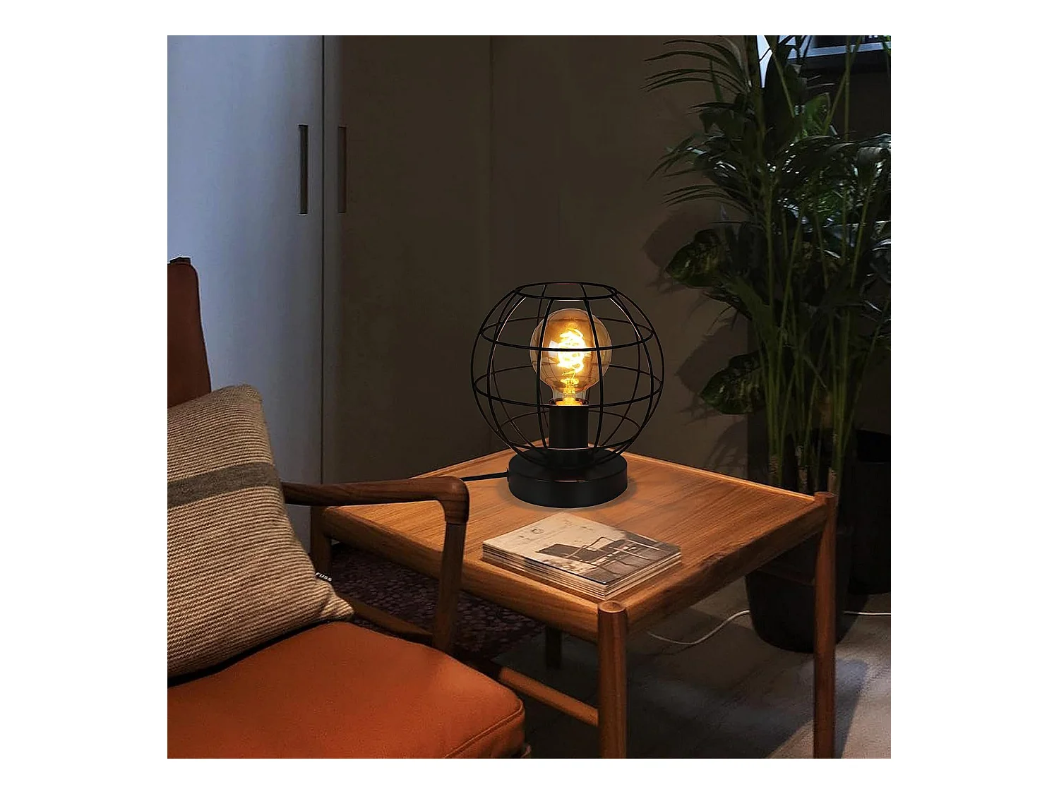 NETTLIFE Lámpara de mesa vintage negra - Lámpara de noche retro Lámpara E27 con casquillo metálico decoración industrial - Máx. 40W - Sin bombillas