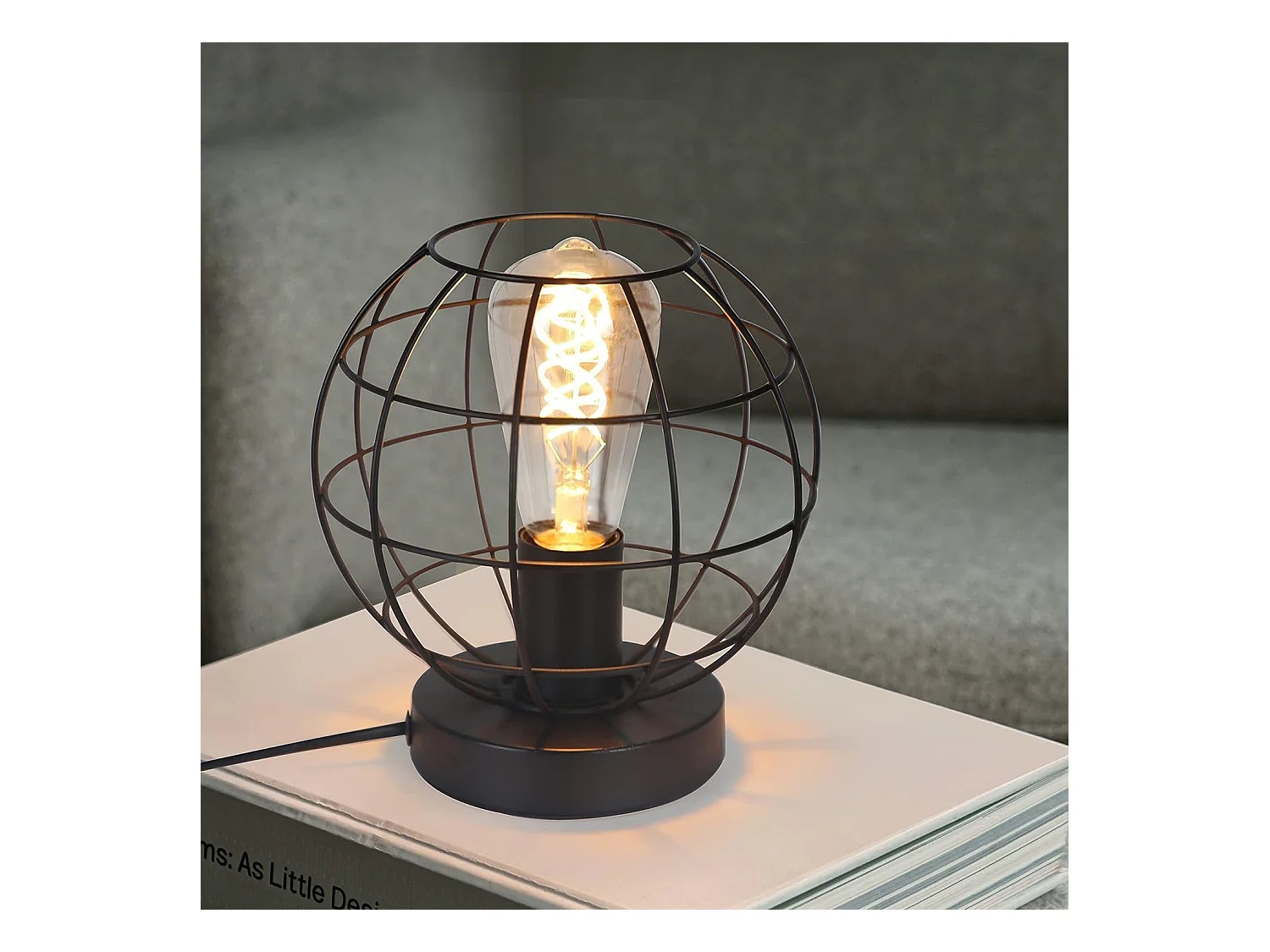 NETTLIFE Lámpara de mesa vintage negra - Lámpara de noche retro Lámpara E27 con casquillo metálico decoración industrial - Máx. 40W - Sin bombillas