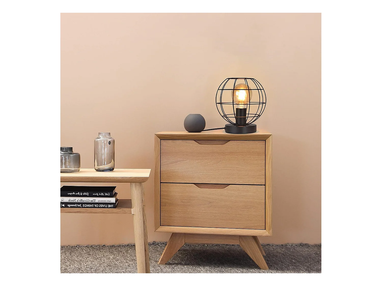 NETTLIFE Lámpara de mesa vintage negra - Lámpara de noche retro Lámpara E27 con casquillo metálico decoración industrial - Máx. 40W - Sin bombillas