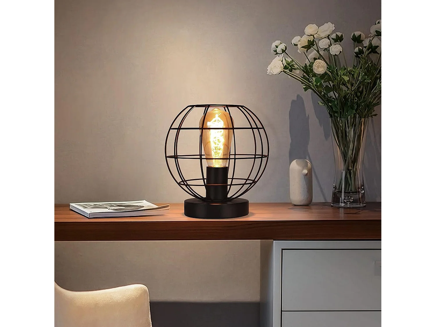 NETTLIFE Oud - stijl zwarte tafellamp - retro nachtkastlamp, industriële deco - metalen E27 - houder, maximaal 40W - zonder gloeilampen.