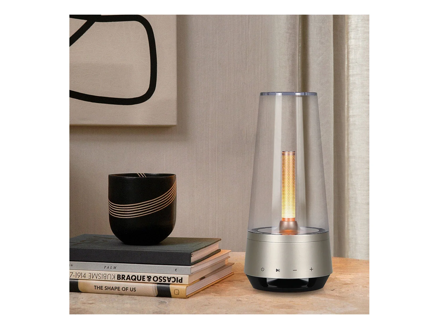 NETTLIFE Nachttafel - LED - lamp met batterij, oplaadbaar, draadloos, Vintage nachtlampje met instelbare sfeerlampen en Bluetooth - luidspreker.