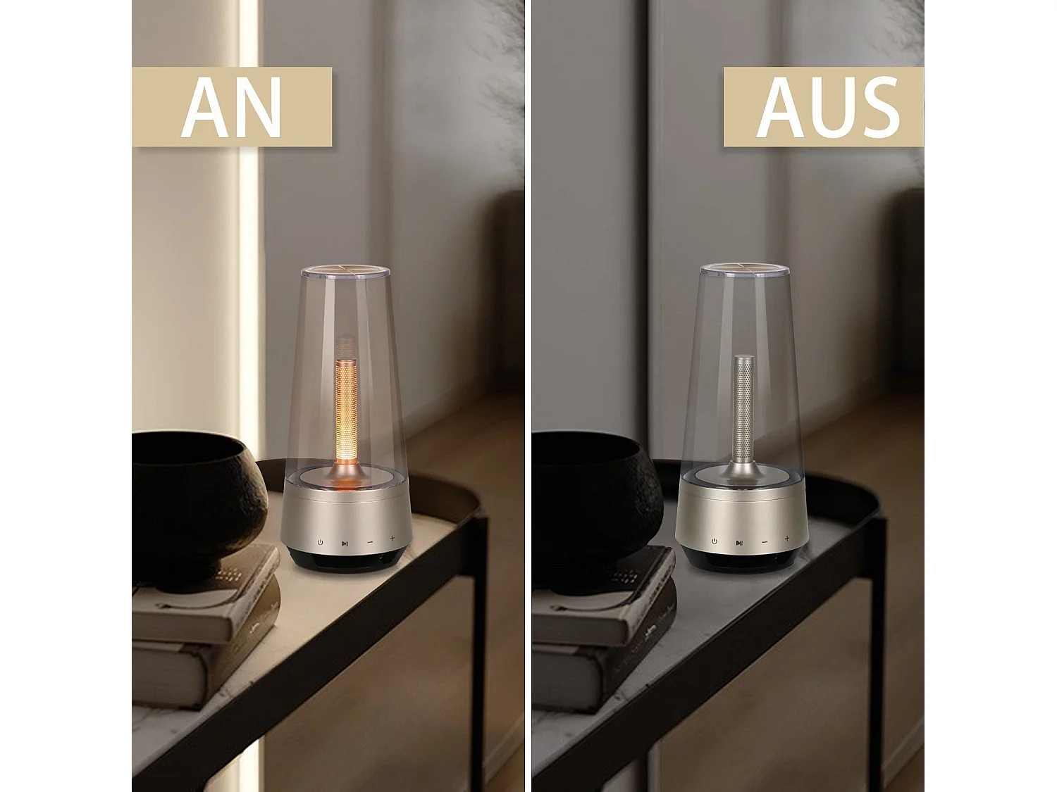 NETTLIFE Nachttafel - LED - lamp met batterij, oplaadbaar, draadloos, Vintage nachtlampje met instelbare sfeerlampen en Bluetooth - luidspreker.