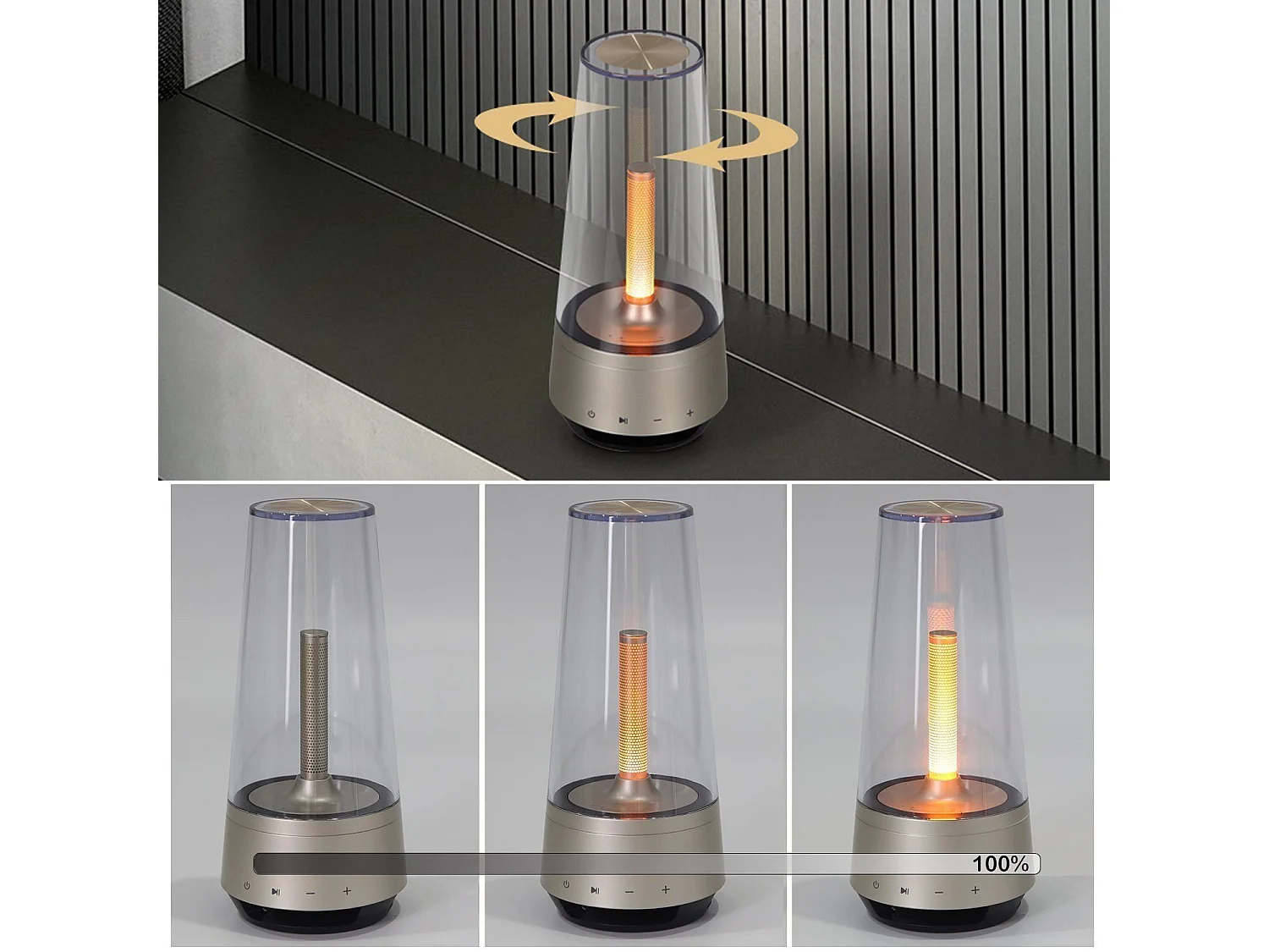 NETTLIFE Nachttafel - LED - lamp met batterij, oplaadbaar, draadloos, Vintage nachtlampje met instelbare sfeerlampen en Bluetooth - luidspreker.