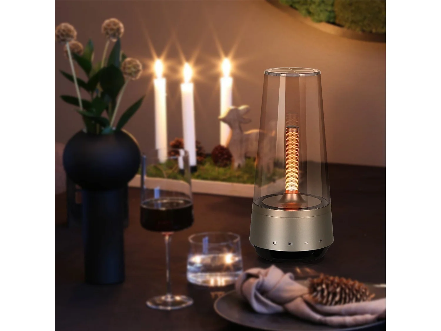 NETTLIFE Nachttafel - LED - lamp met batterij, oplaadbaar, draadloos, Vintage nachtlampje met instelbare sfeerlampen en Bluetooth - luidspreker.