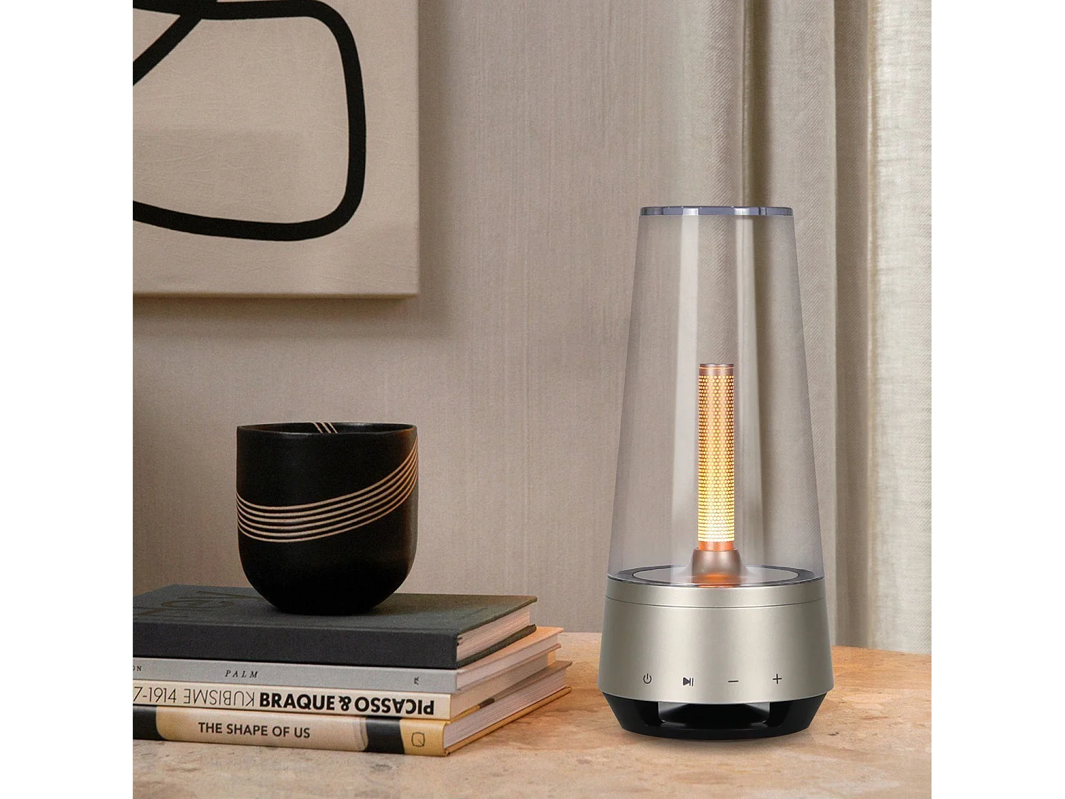 NETTLIFE Mesita de noche - Lámpara LED con batería - inalámbrica, estilo antiguo, iluminación portátil y ajustable, luces ambientales con Bluetooth - Altavoz.