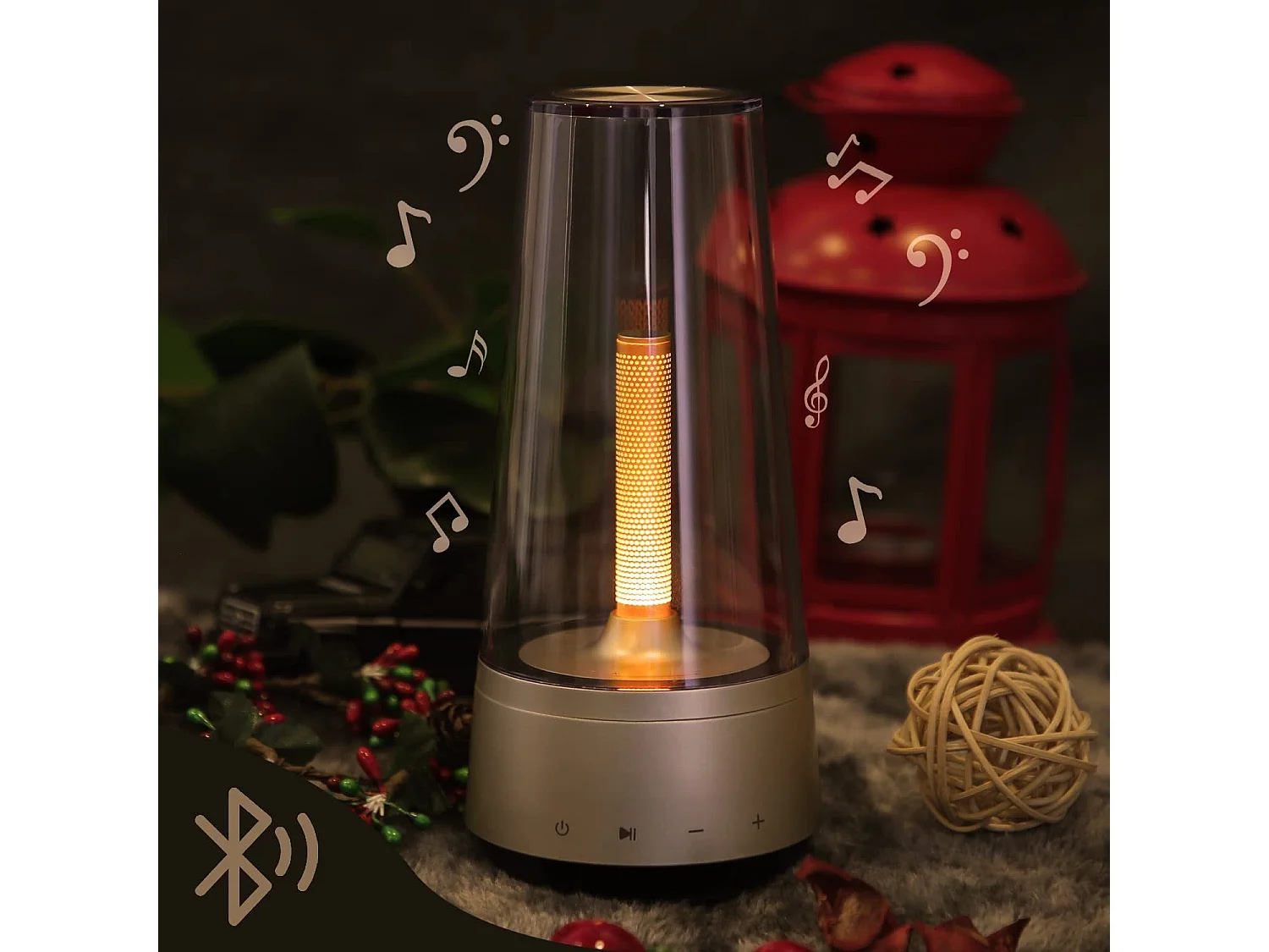 NETTLIFE Mesita de noche - Lámpara LED con batería - inalámbrica, estilo antiguo, iluminación portátil y ajustable, luces ambientales con Bluetooth - Altavoz.