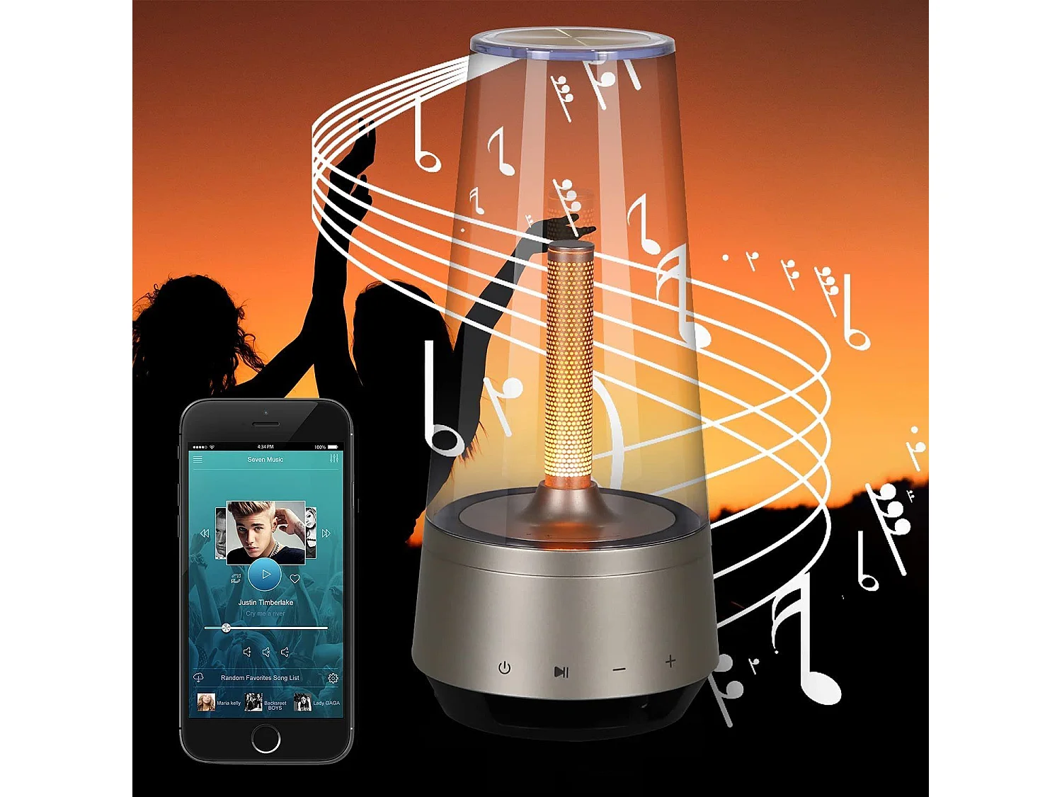 NETTLIFE Mesita de noche - Lámpara LED con batería - inalámbrica, estilo antiguo, iluminación portátil y ajustable, luces ambientales con Bluetooth - Altavoz.