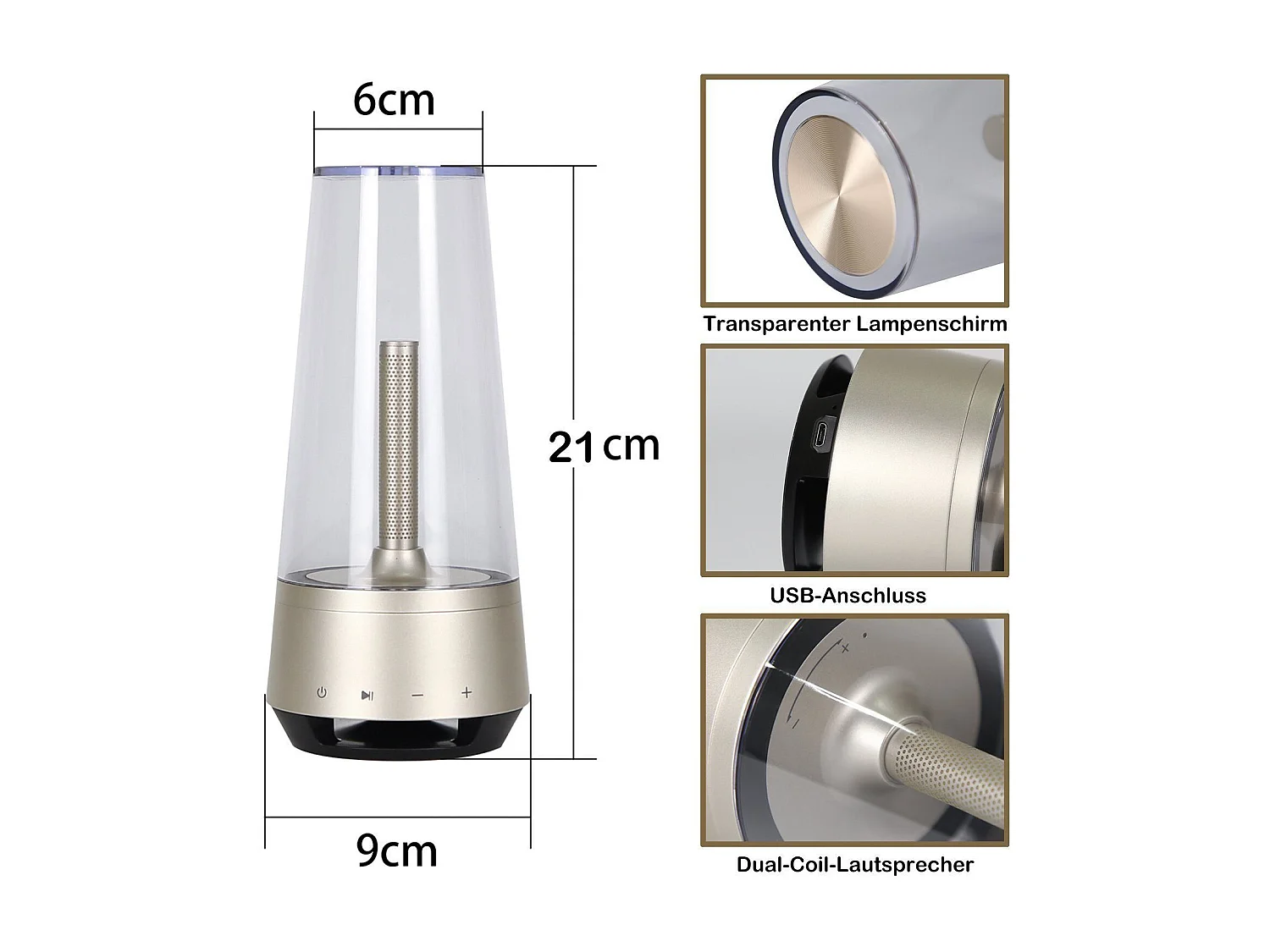 NETTLIFE Mesita de noche - Lámpara LED con batería - inalámbrica, estilo antiguo, iluminación portátil y ajustable, luces ambientales con Bluetooth - Altavoz.