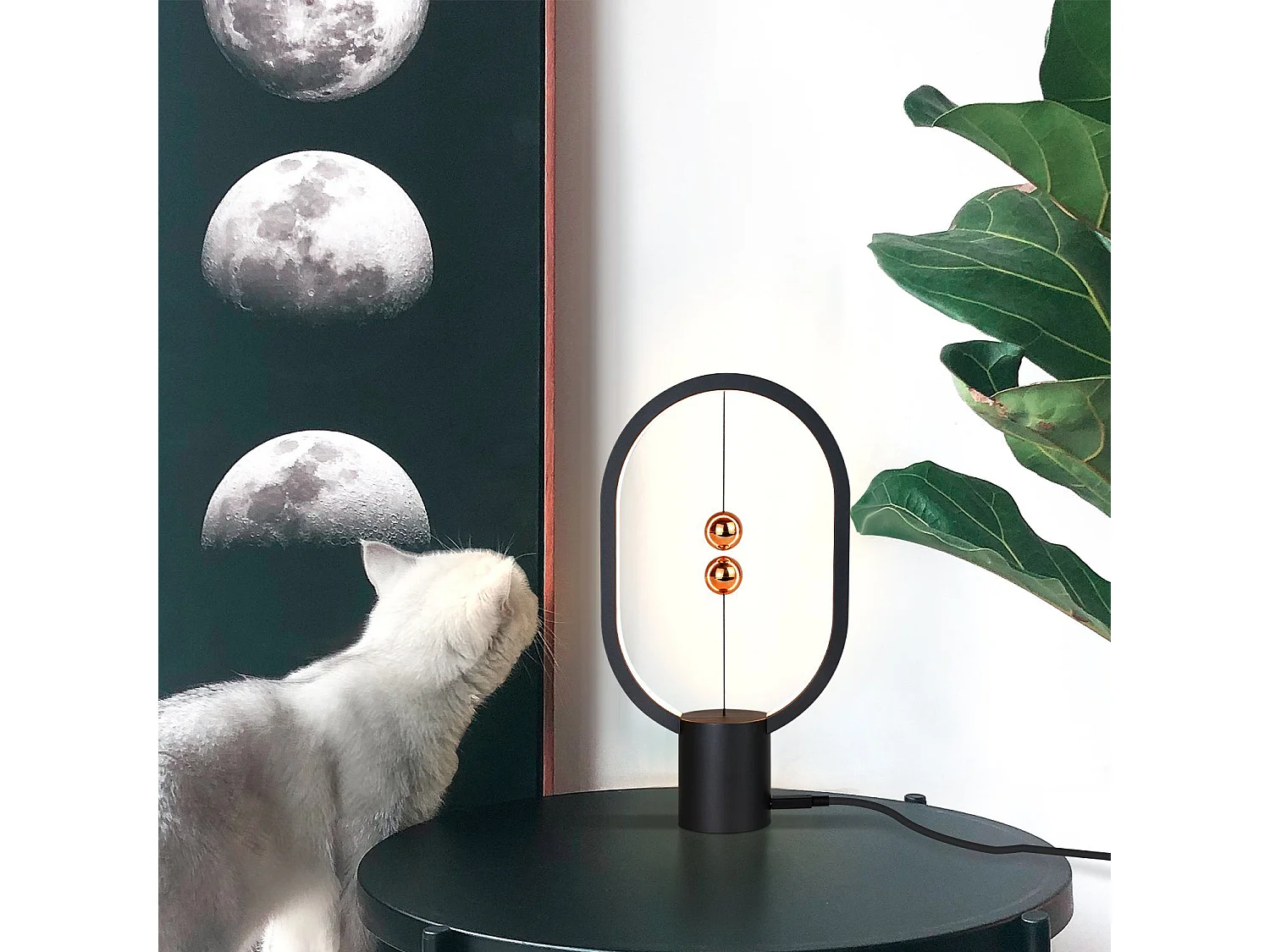 NETTLIFE Mesa de noche - Lámpara LED - Negra, lámpara de mesa: Pequeña lámpara magnética decorativa con USB.