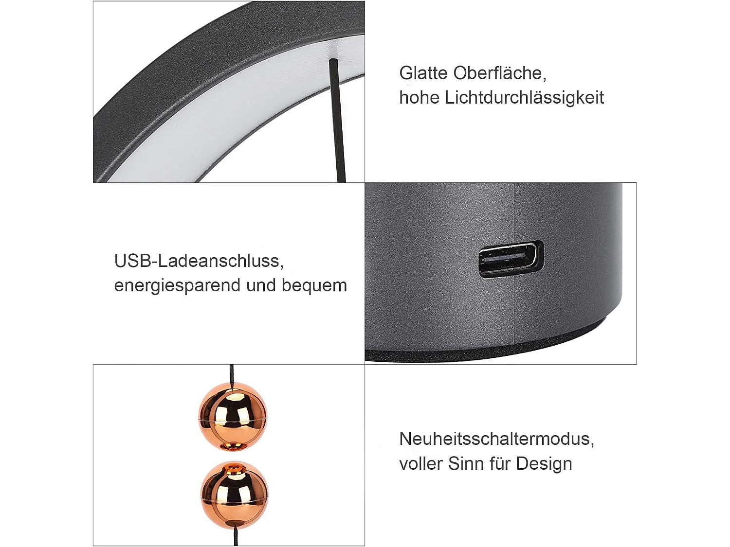 NETTLIFE Mesa de noche - Lámpara LED - Negra, lámpara de mesa: Pequeña lámpara magnética decorativa con USB.