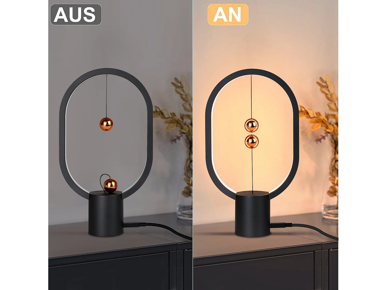 NETTLIFE Nachtlampje met zwarte LED. Tafellamp : Klein magnetisch sierlampje met USB.