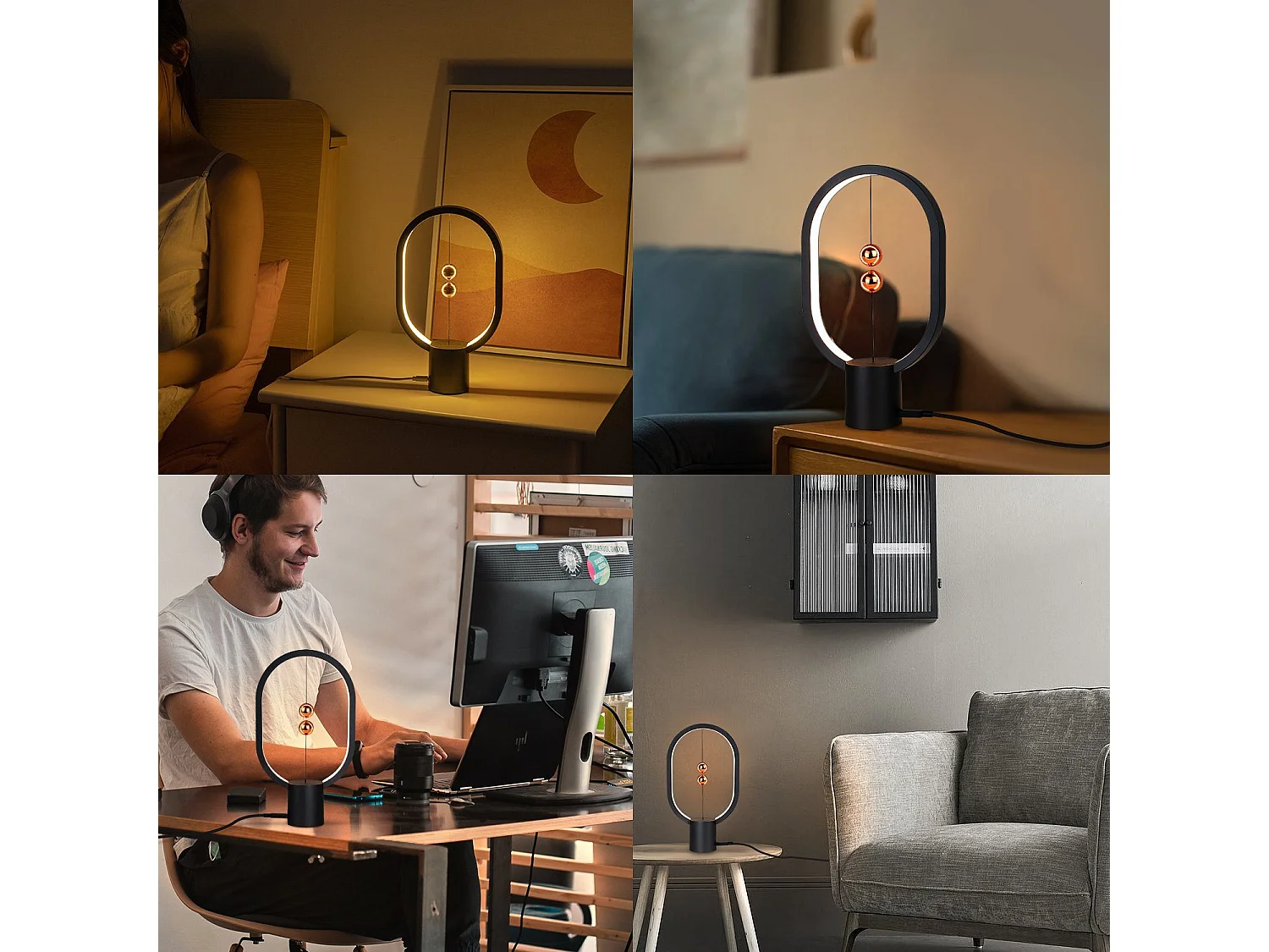 NETTLIFE Nachtlampje met zwarte LED. Tafellamp : Klein magnetisch sierlampje met USB.