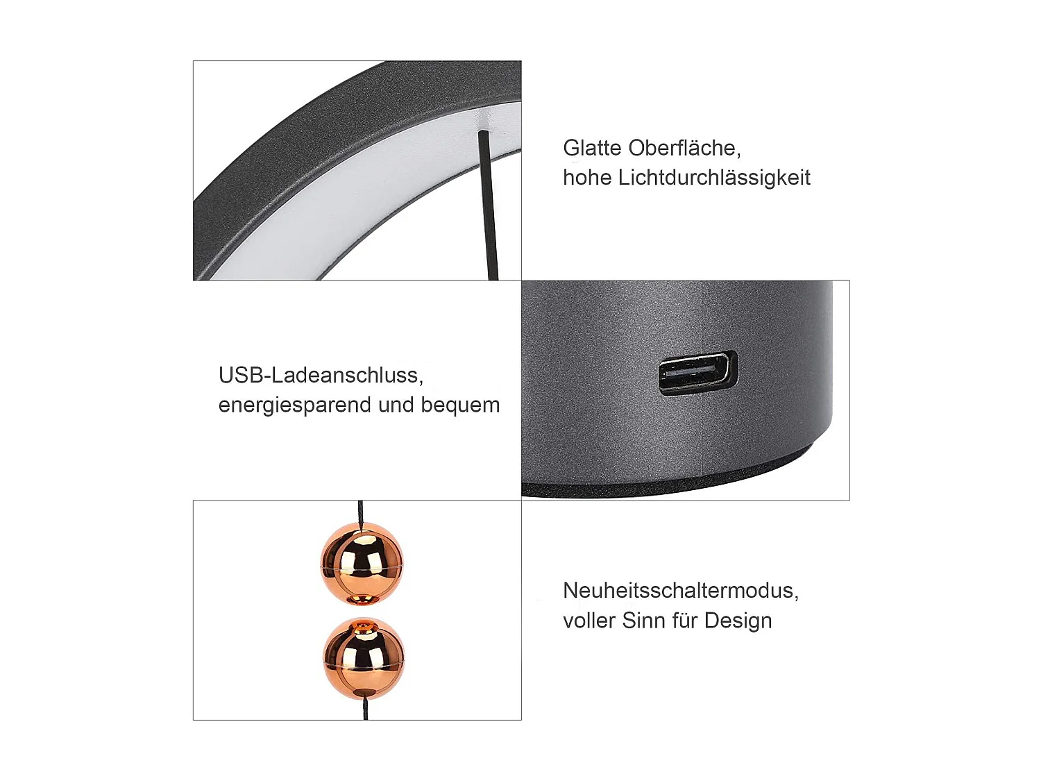 NETTLIFE Nachtlampje met zwarte LED. Tafellamp : Klein magnetisch sierlampje met USB.