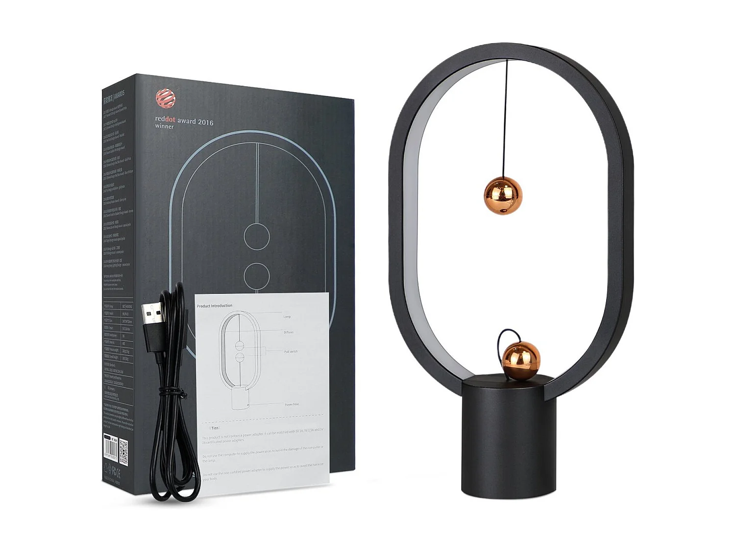 NETTLIFE Nachtlampje met zwarte LED. Tafellamp : Klein magnetisch sierlampje met USB.