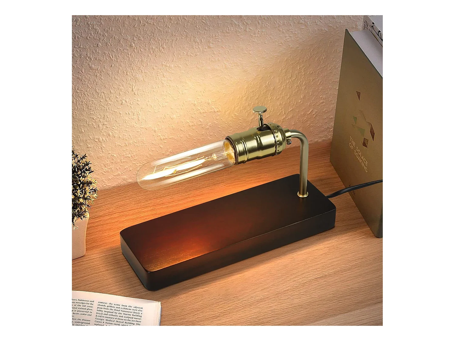 NETTLIFE Lampe de table vintage en bois -avec interrupteur Design rétro Lampe de nuit Steampunk Antique Métall(sans ampoules)