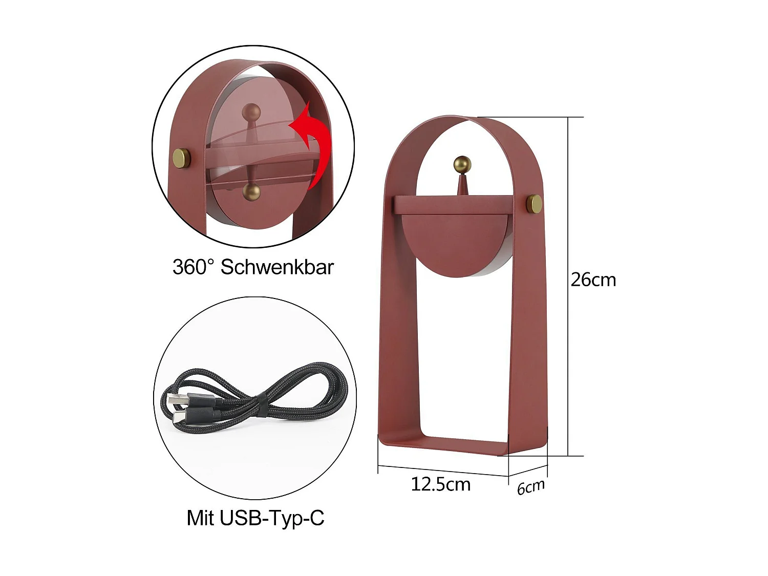 NETTLIFE Lampa stołowa LED Lampka nocna Bezprzewodowa - Przenośna lampka nocna Regulowana jasność 26CM, różowa