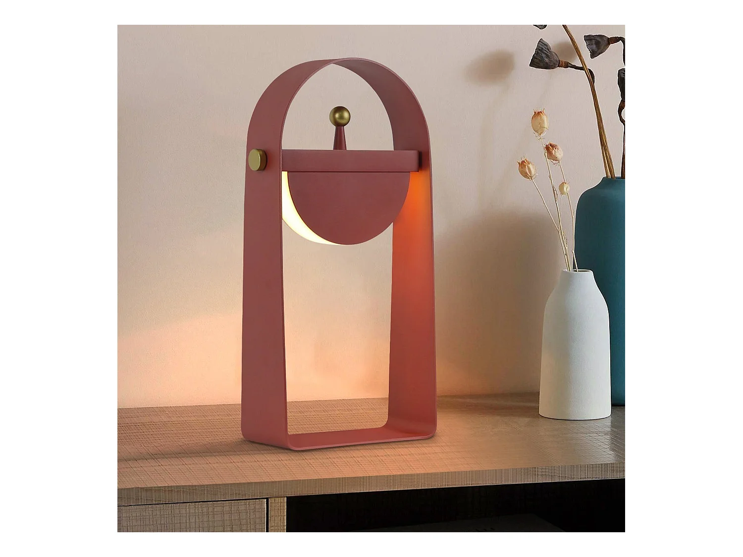 NETTLIFE Lampe de table LED Lampe de chevet Sans fil - Portable Veilleuse Luminosité Réglable 26CM，rose