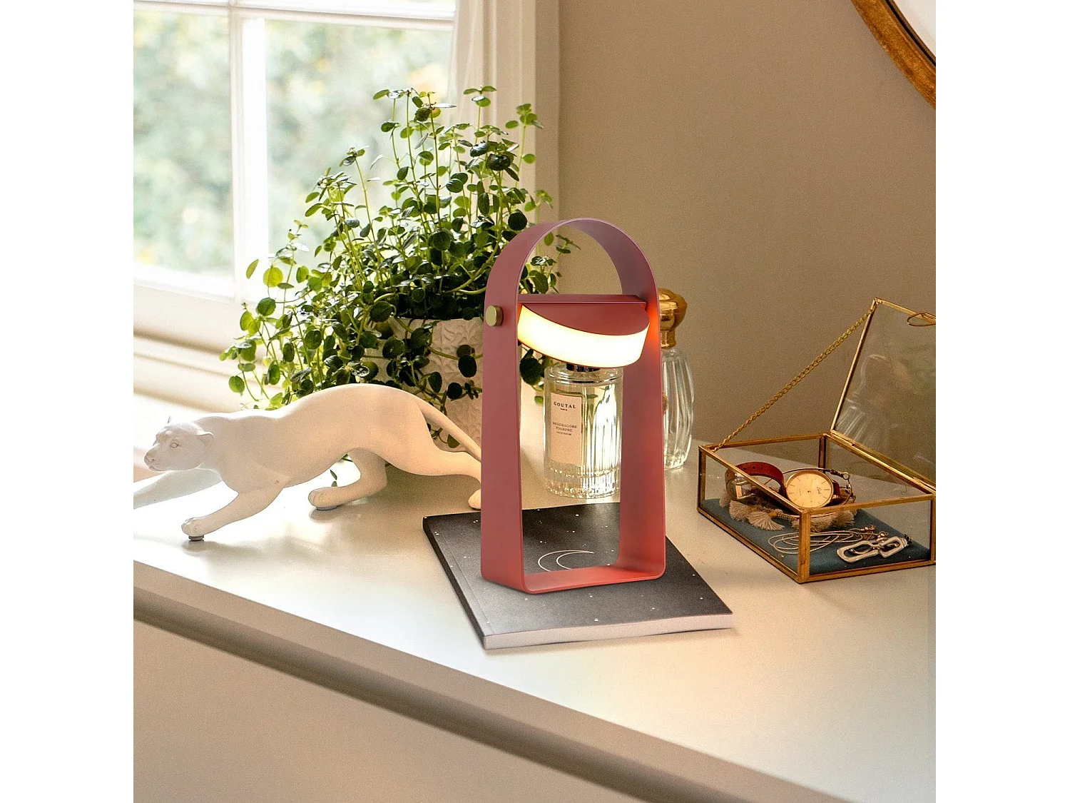 NETTLIFE Lampe de table LED Lampe de chevet Sans fil - Portable Veilleuse Luminosité Réglable 26CM，rose