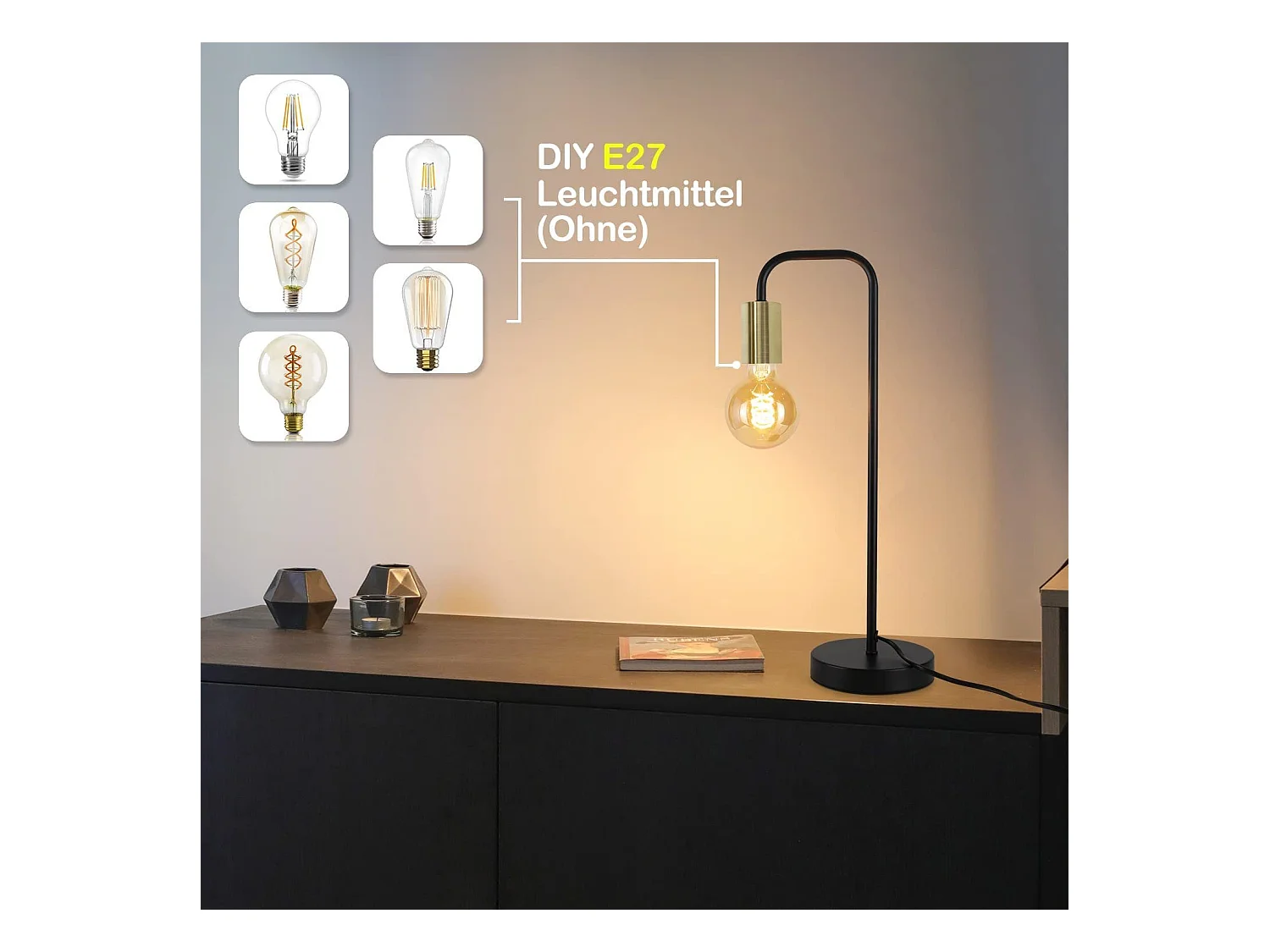 NETTLIFE lampe de table Vintage lampe de chevet salon - noir or industriel E27 lampe de table enfants dans chambre veilleuse