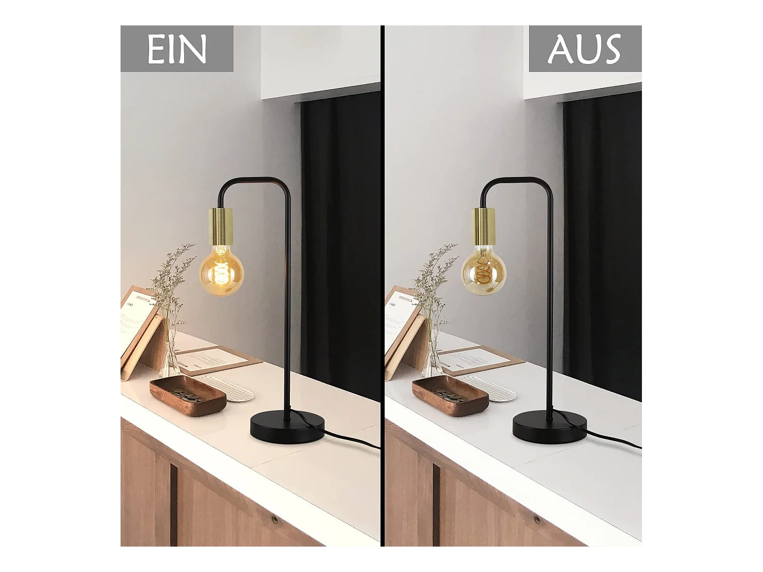 NETTLIFE lampe de table Vintage lampe de chevet salon - noir or industriel E27 lampe de table enfants dans chambre veilleuse