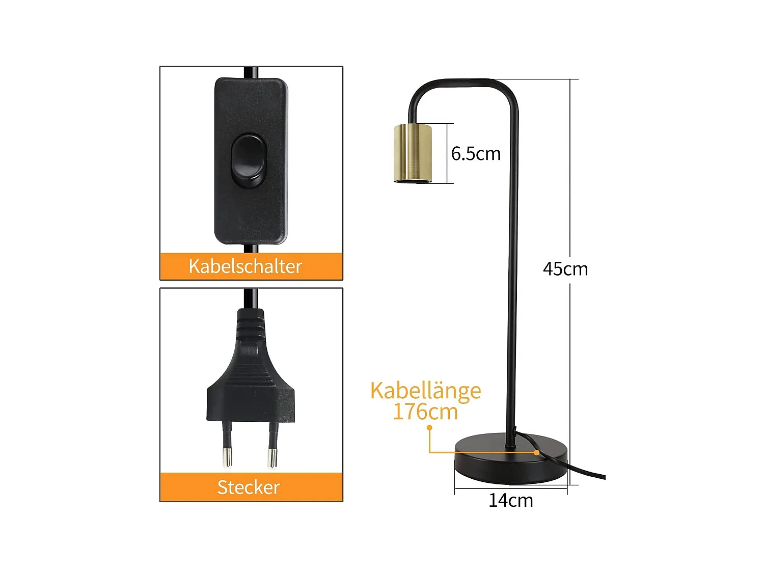 NETTLIFE lampe de table Vintage lampe de chevet salon - noir or industriel E27 lampe de table enfants dans chambre veilleuse