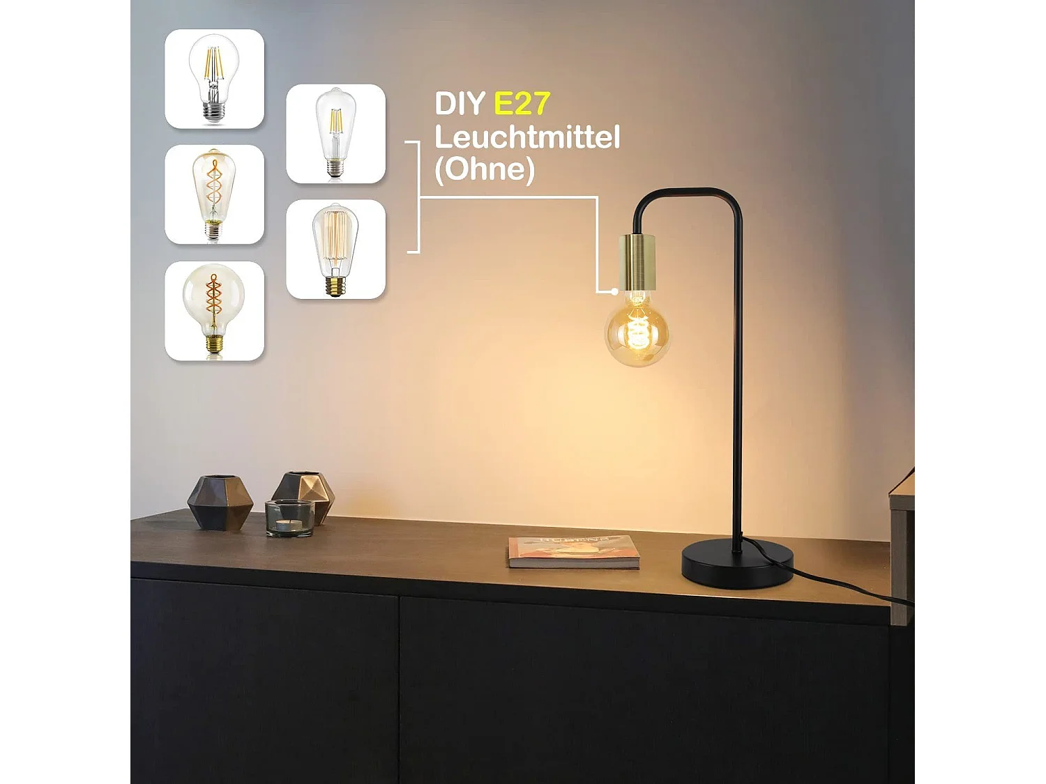 NETTLIFE Tafellamp Vintage nachtkastentafel - salonlamp in zwart of industrieel, E27 tafellamp voor kinderen in de slaapkamer, nachtlamp.