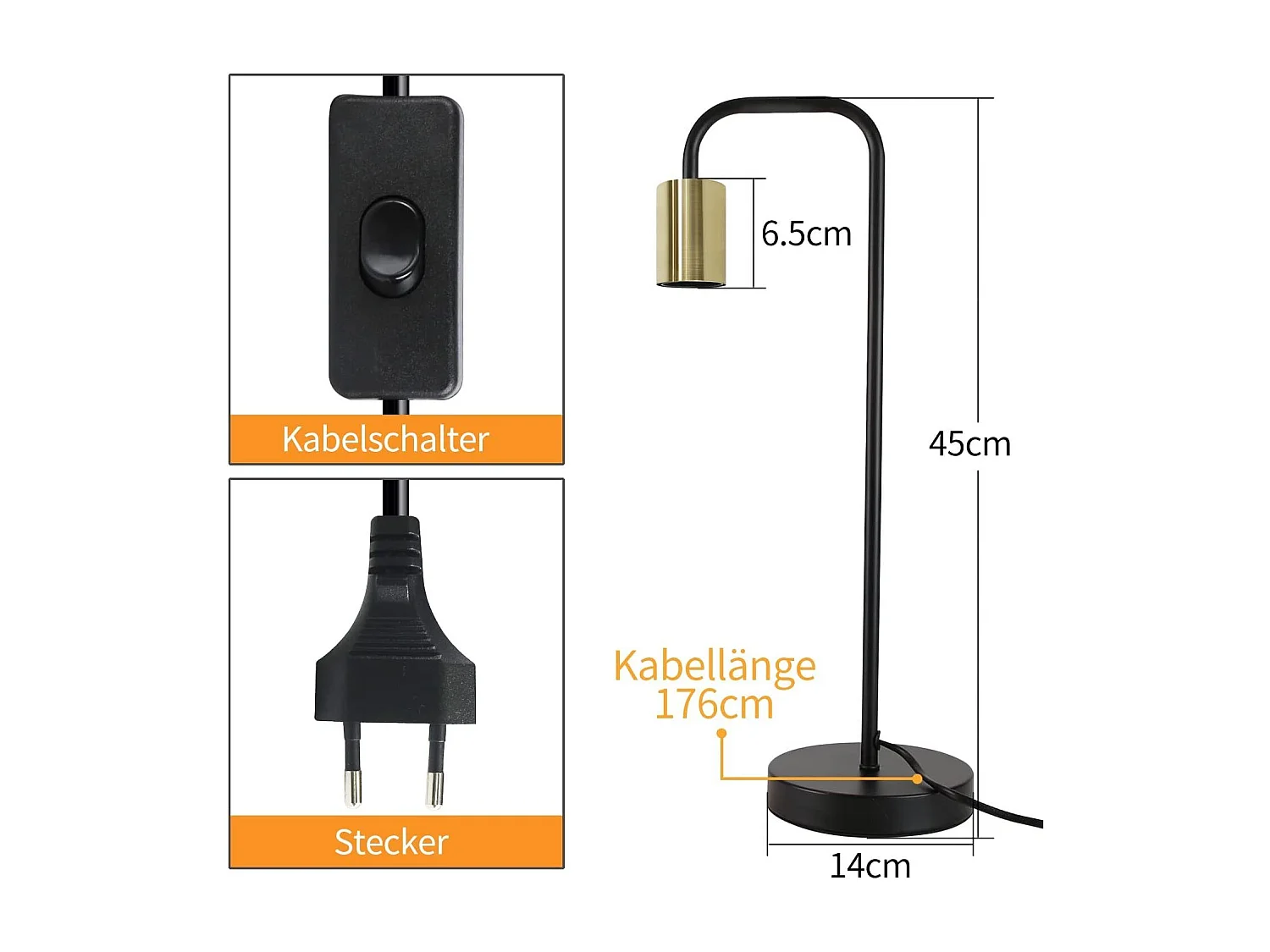 NETTLIFE lampe de table Vintage lampe de chevet salon - noir or industriel E27 lampe de table enfants dans chambre veilleuse