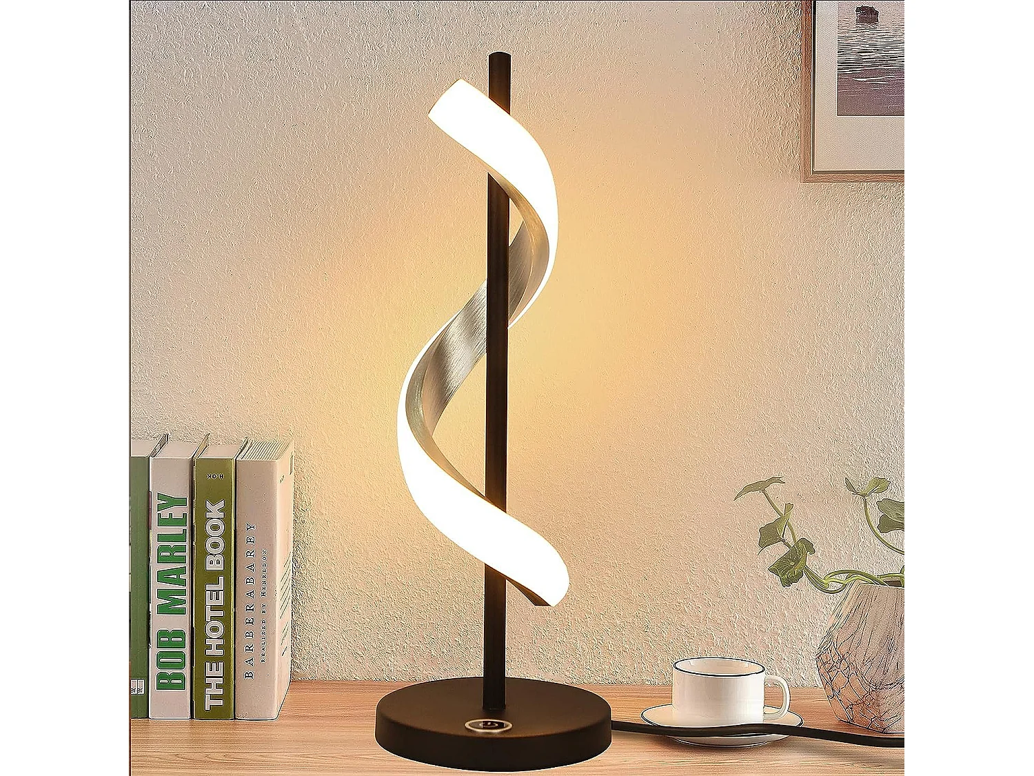 NETTLIFE Lampe de bureau LED de chevet Touch Dimmable -  moderne Chambre 3000K Blanc chaud Lampe de bureau au design ondulé avec 2.1M de câble